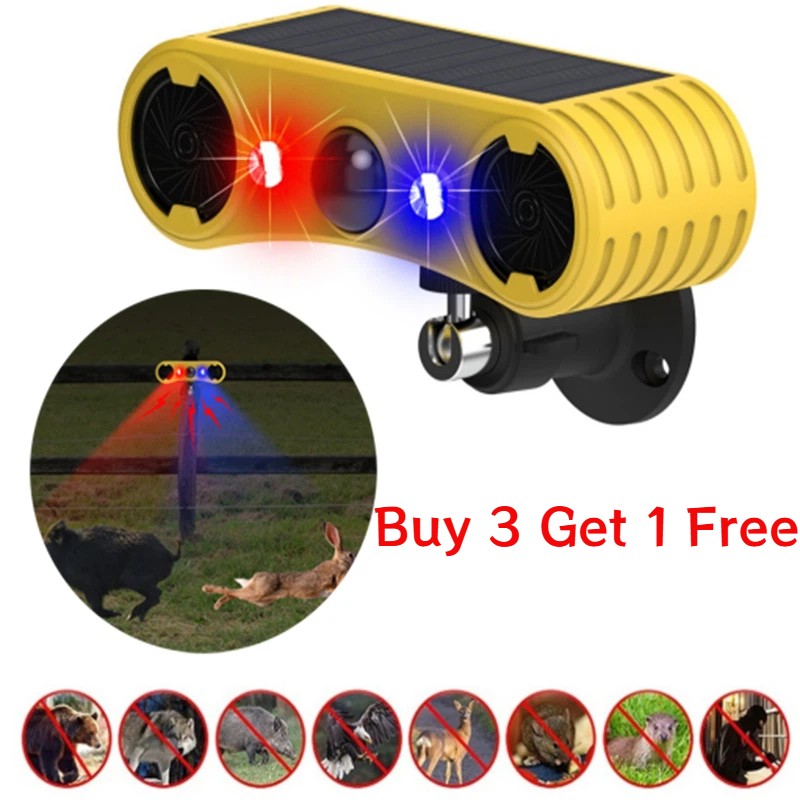 Solar Motion Sensor Alarm 2*130db Ultrasonic Siren with 4 Modes Flashing Outdoor