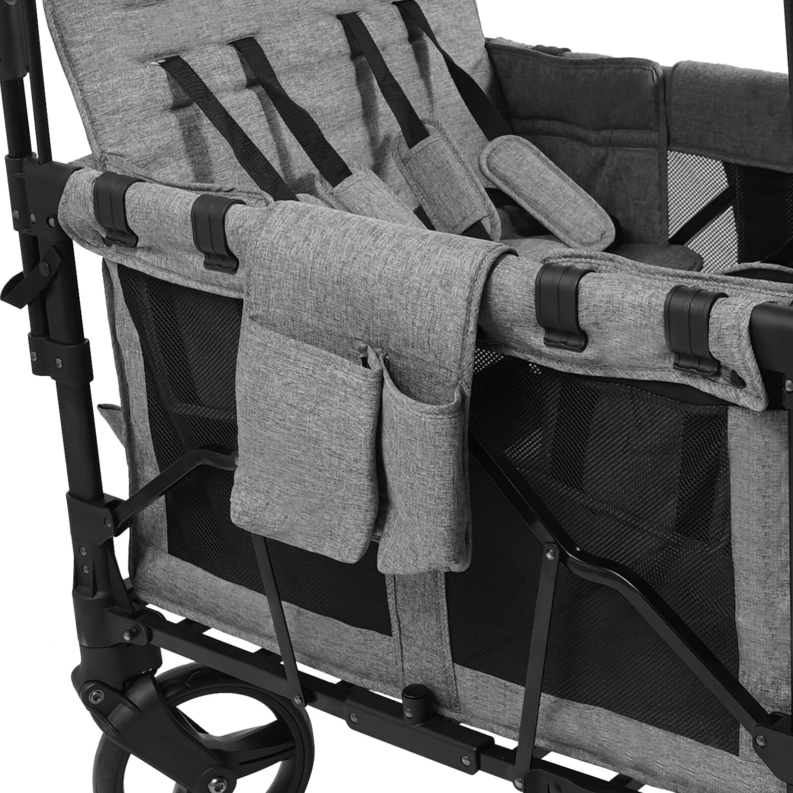 Folding Baby Stroller Wagon Cart For 4 Kids, Face To Face High Seat With Canopy