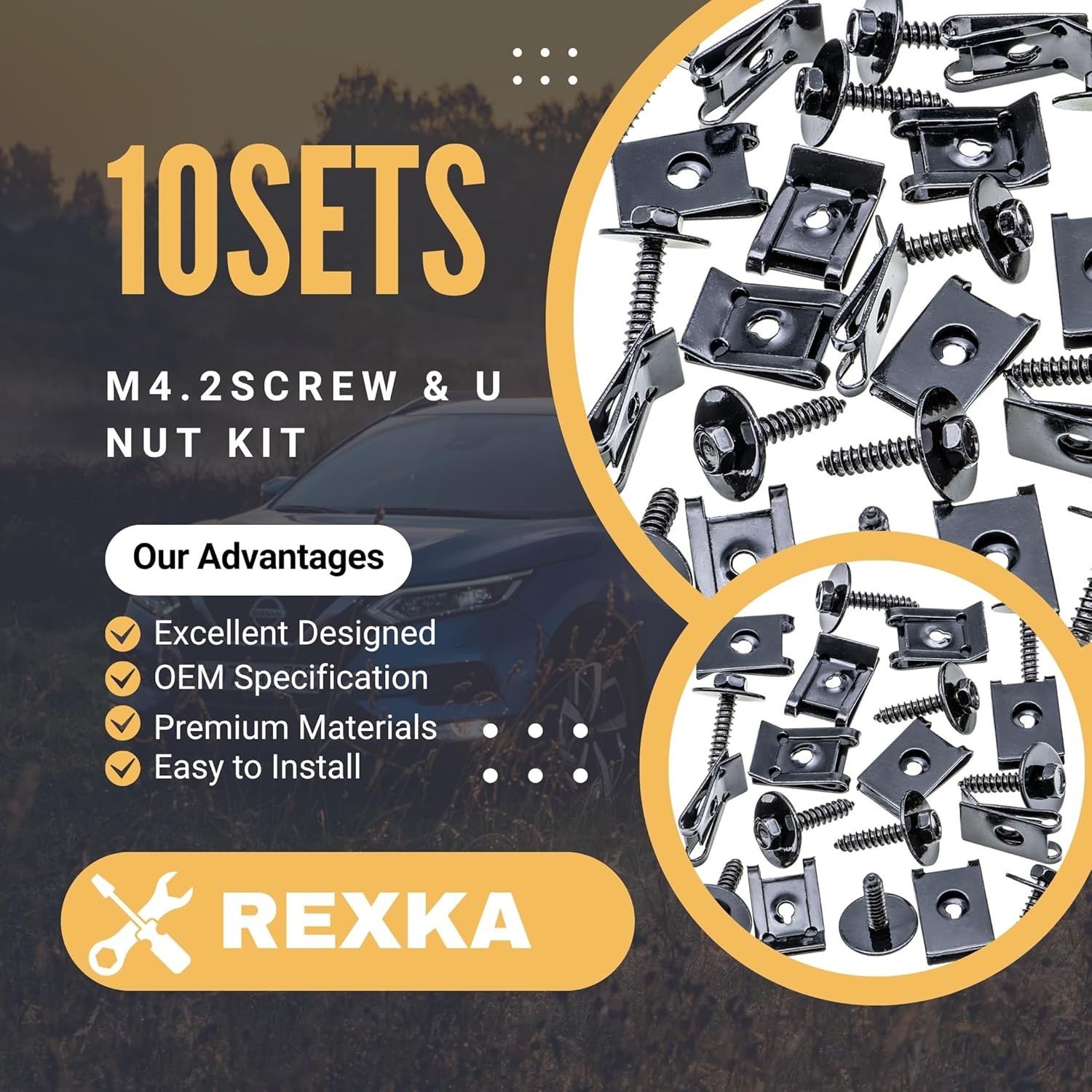 Rexka 10 Sets M4.2 Universal Fender Liner Engine Splash Shield Hex Head Screw &