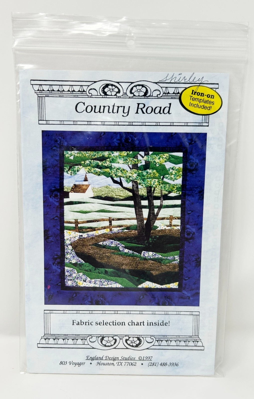 Country Road Quilt Pattern England Design Studios CR-502 1996 15.5x17.5" Iron-on