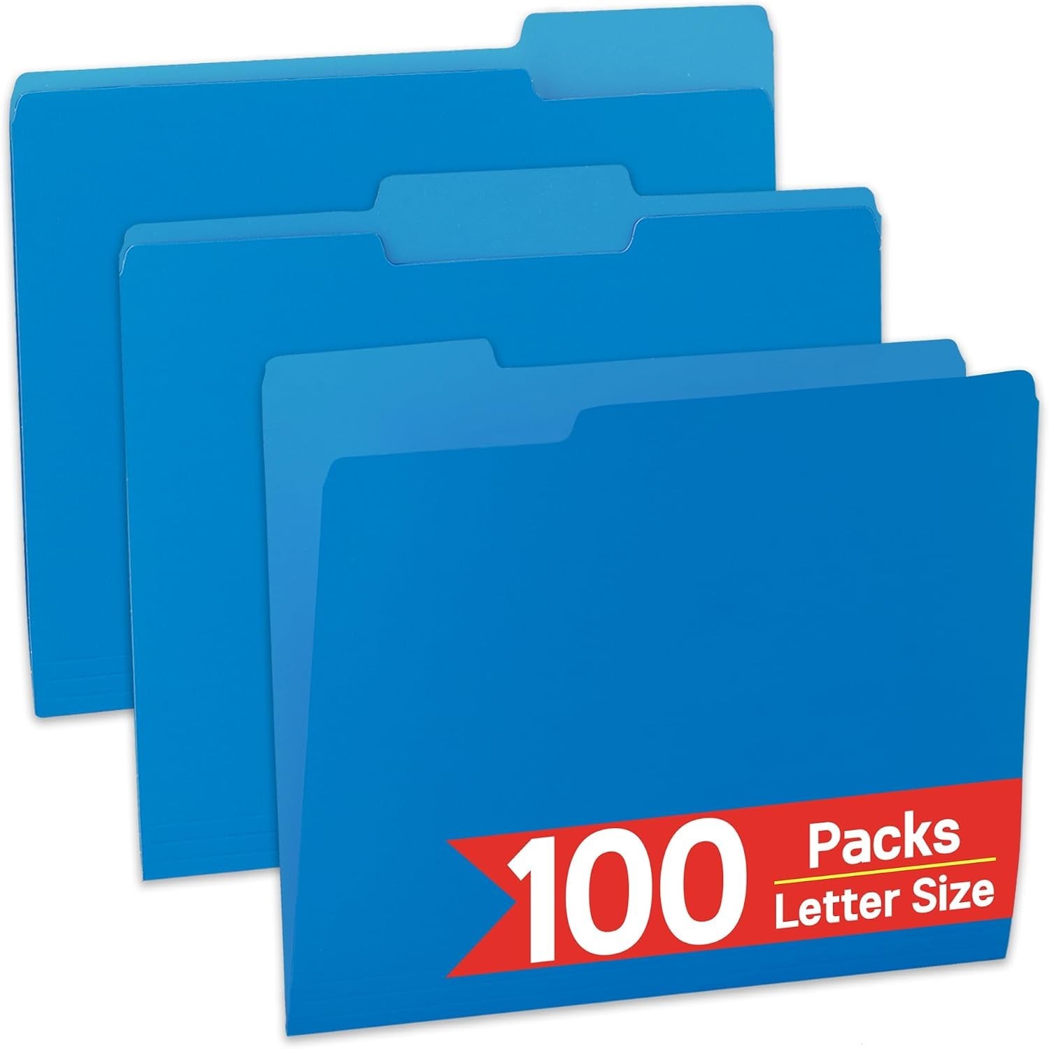 100 Pack Blue File Folders with 1/3-Cut Tabs - Durable Organization Solution