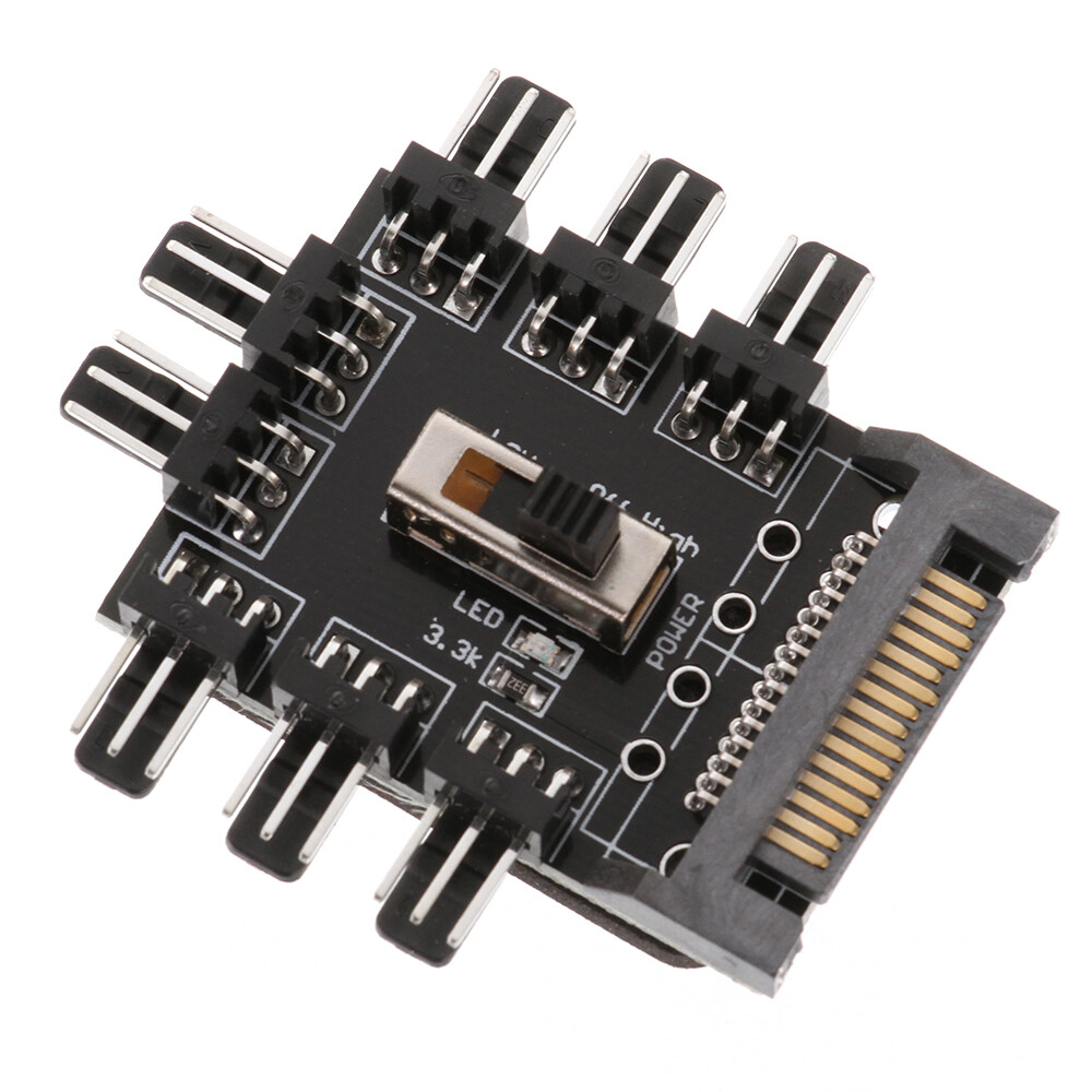 Cooling Fan Speed Controller Box 8Way 3PC PCI 4/3 pin SATA Power Socket Splitter