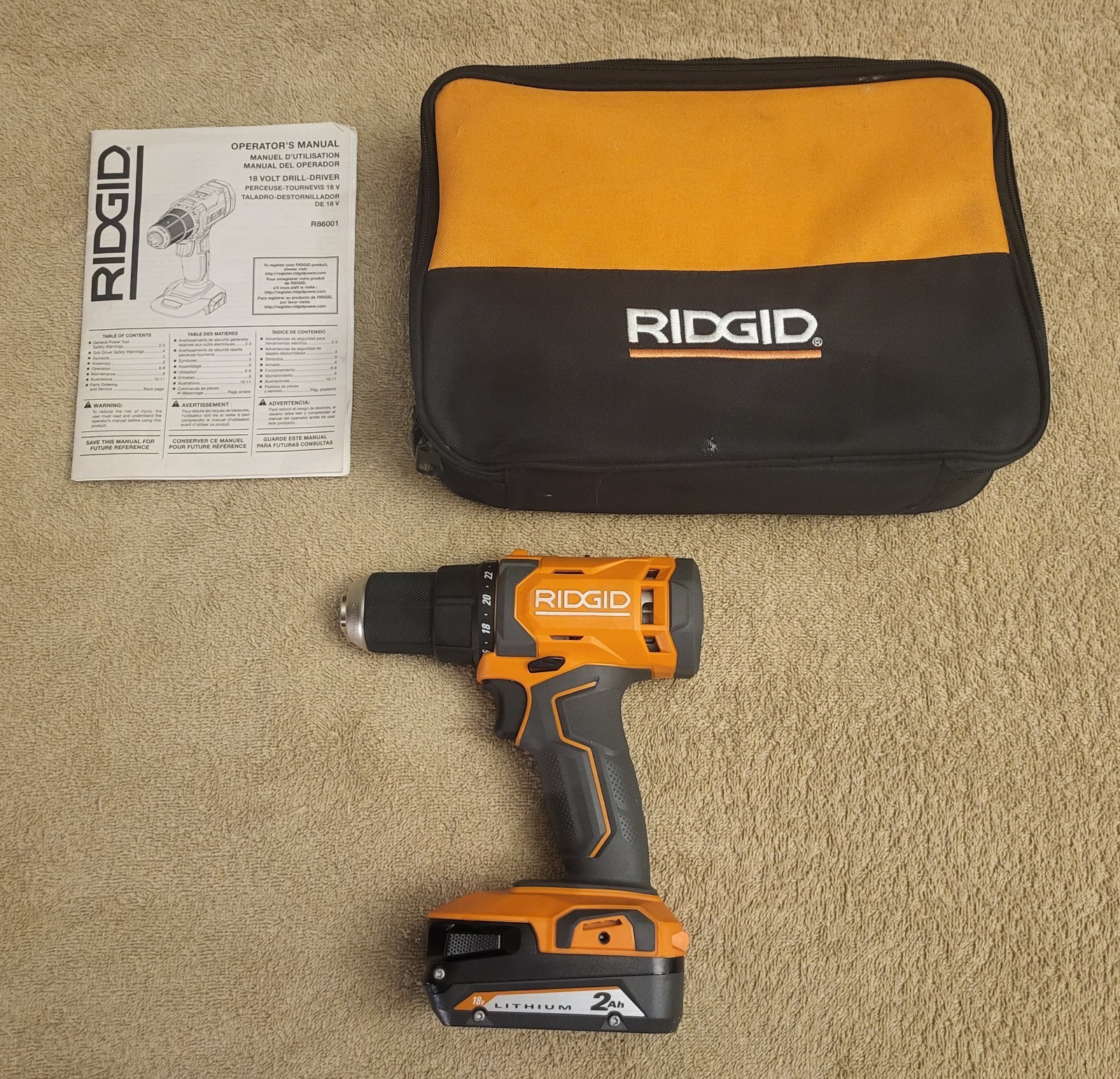 Ridgid R86001 18V Cordless 1/2" Drill/Driver W/ Battery - No Charger