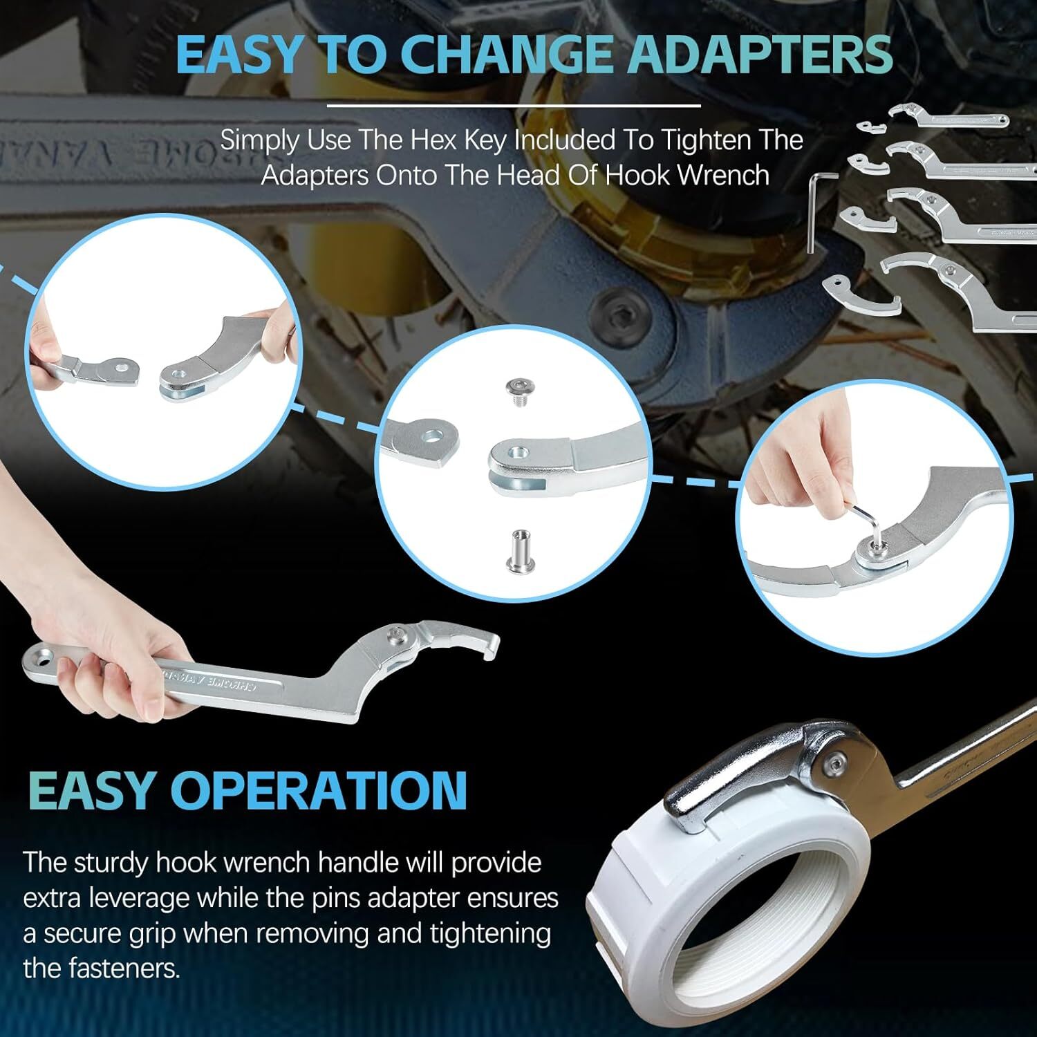 Pin Spanner Wrench Set –3/4" to 6-1/10 Range – Adjustable Wrenches Tools - 8PACK