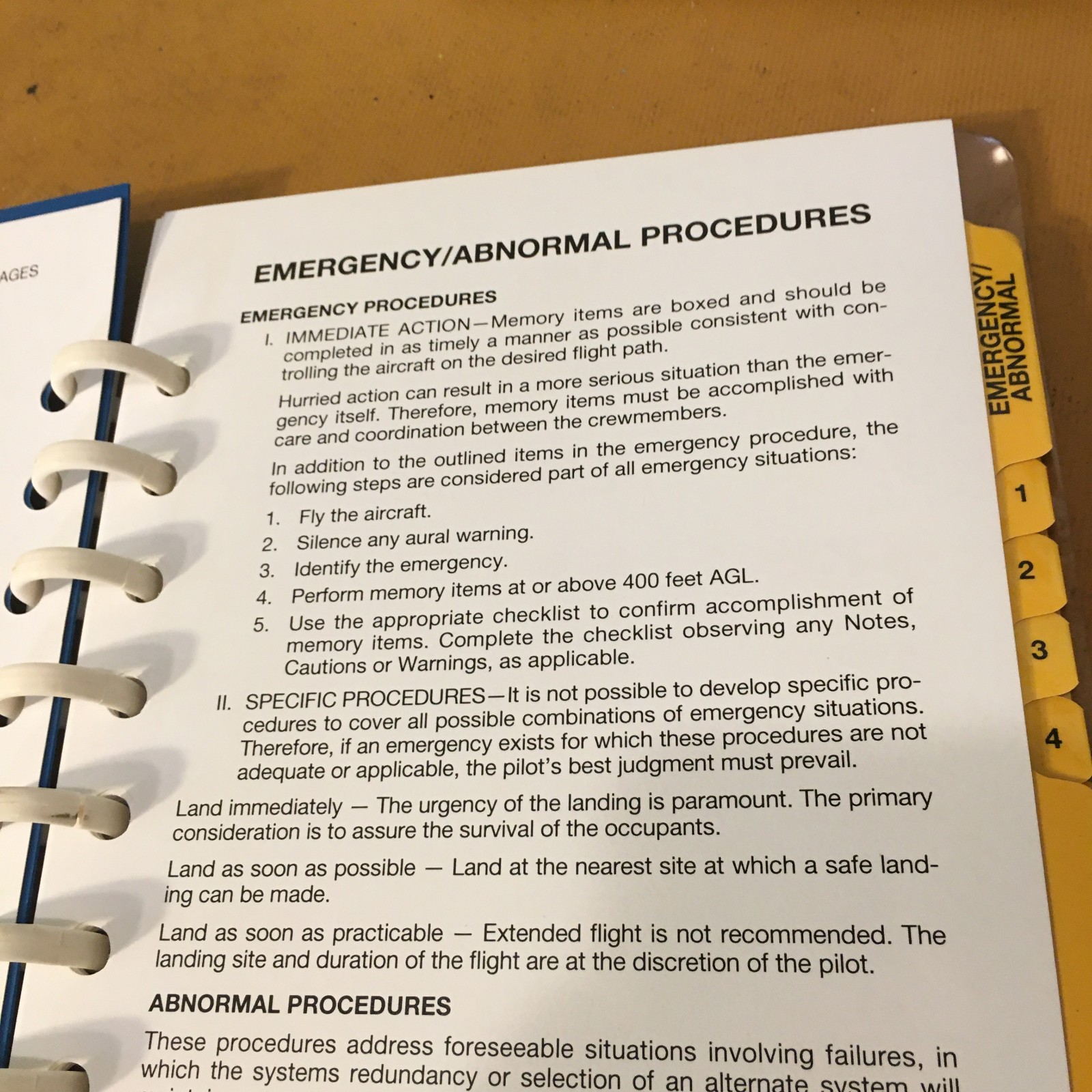 Westwind I and II, 1124 Emergency Abnormal Procedsures Pilot's Checklist