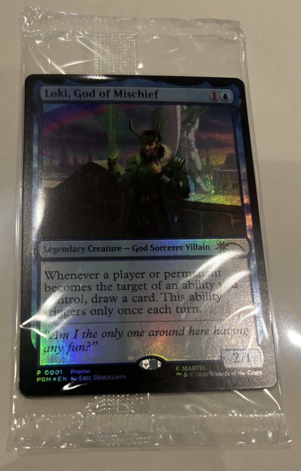 SDCC 2026 Magic The Gathering MTG - LOKI, GOD OF Mischief Promo card in hand