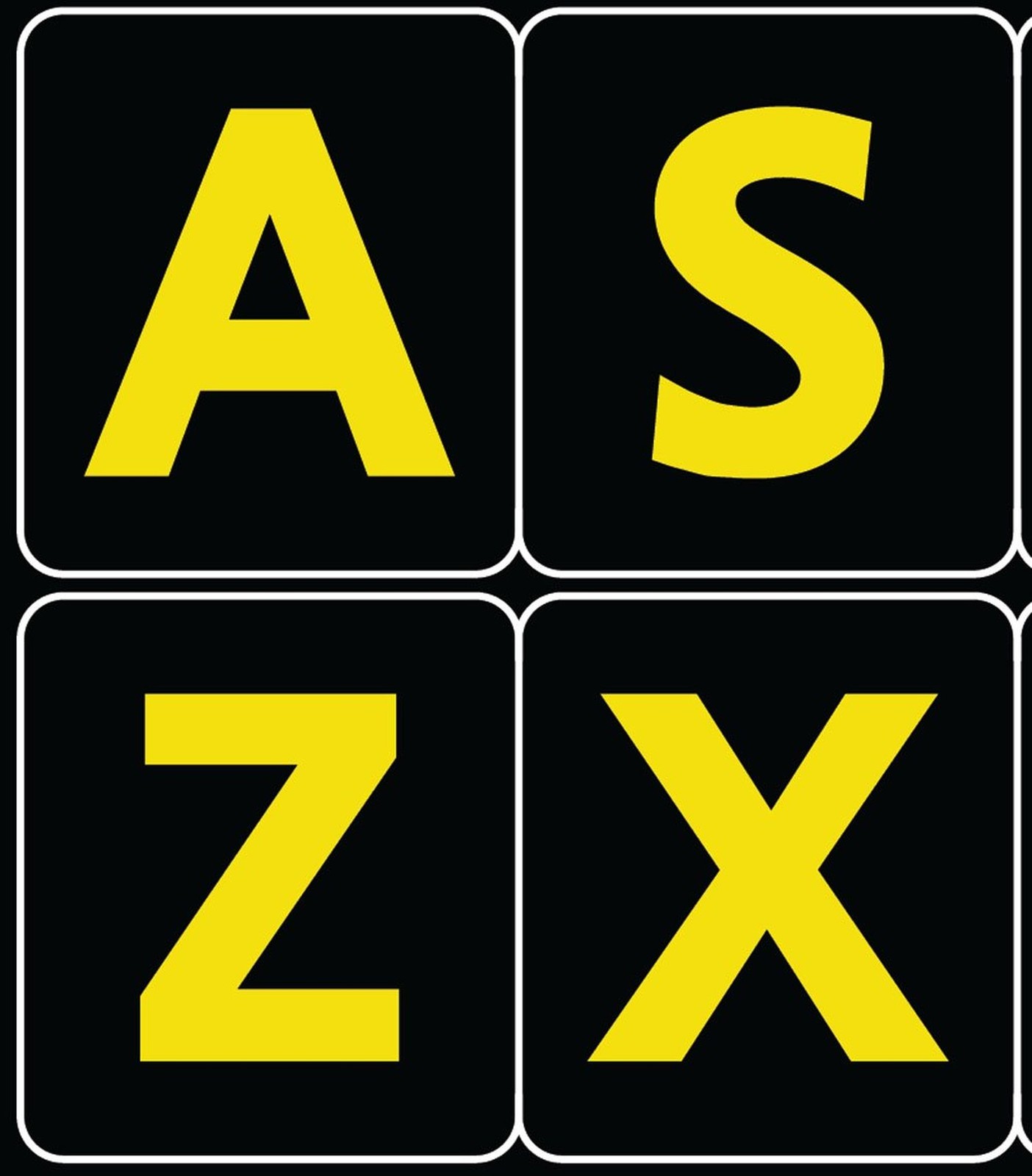 English US Large Letters Black - Yellow Letters Keyboard Stickers Black-yellow