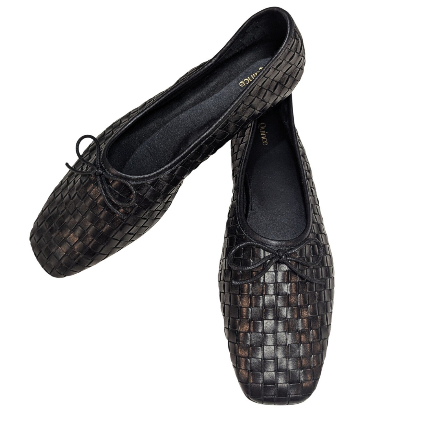 Quince Italian Leather Handwoven Square Toe Ballet Flat Women 10 Black New Woven