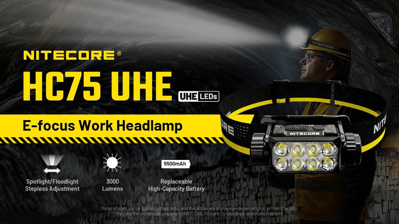 Nitecore HC75 UHE Rechargeable E-Focus Spotlight Floodlight Headlamp 192m Beam -