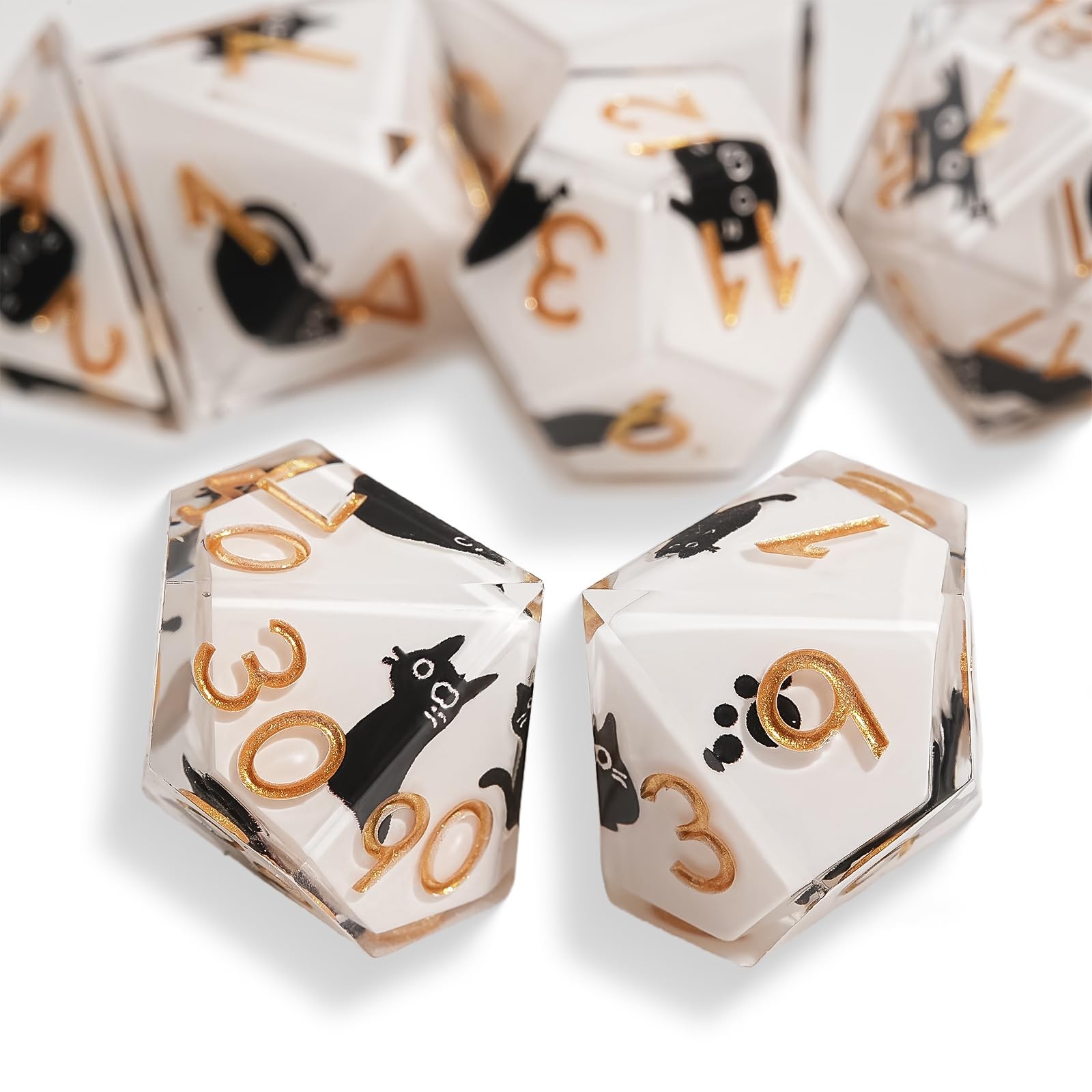 DND Dice Set 7-Pcs, Sharp Edge Cute Cat Style Resin Dice Polyhedral Resin Sha...