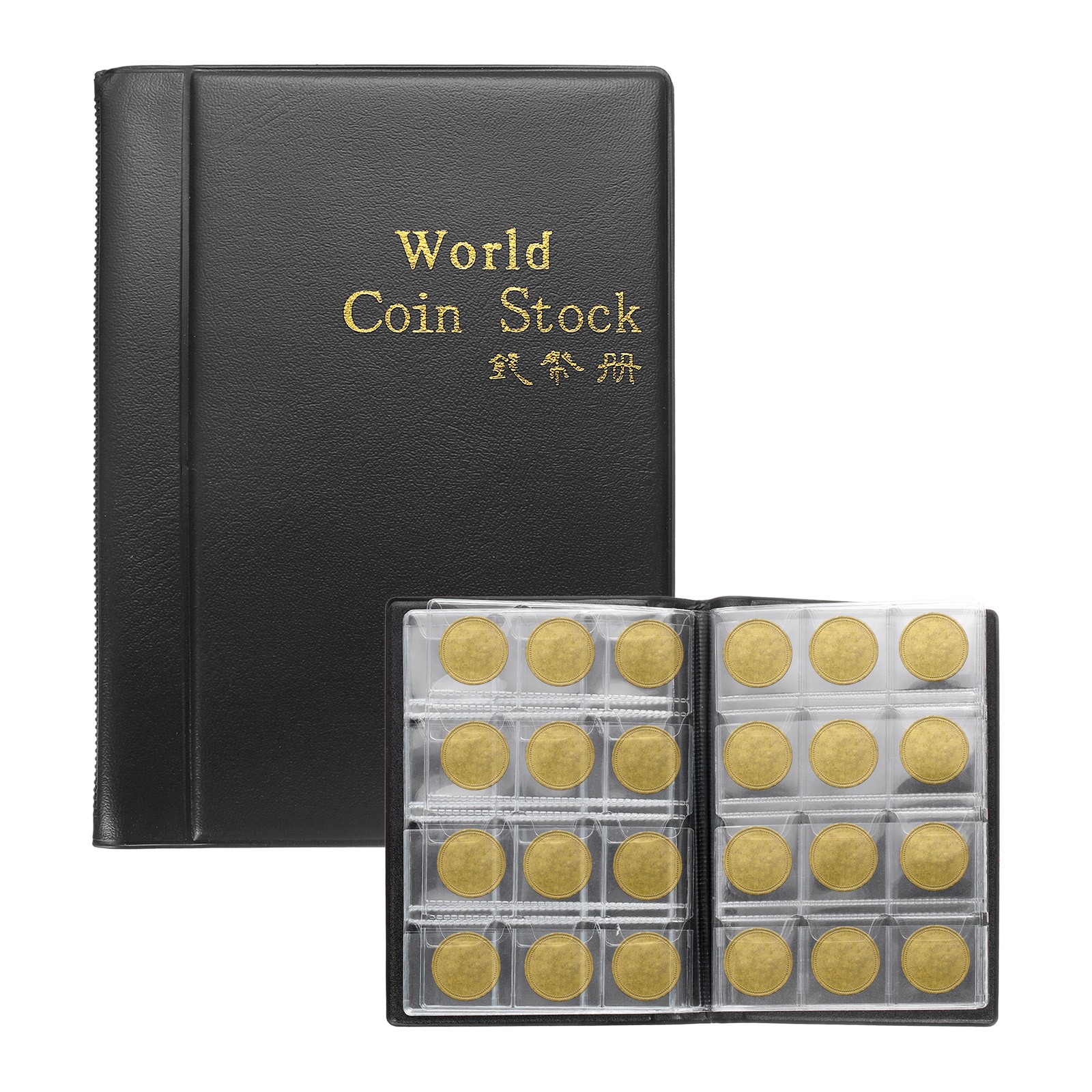 PU Coin Flips Holder Album, 120 Pocket Coin Cardboard Storage Book (Black)