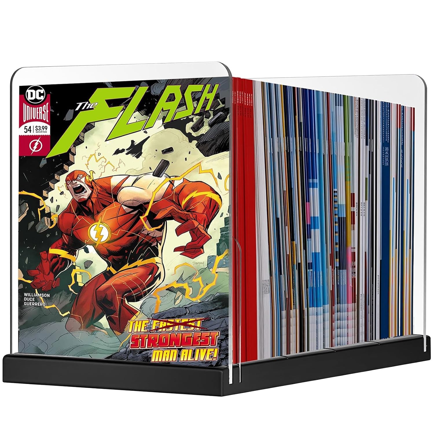 Comic Book Storage Holder，Wood Comic Book Case with three acrylic dividers，Acryl