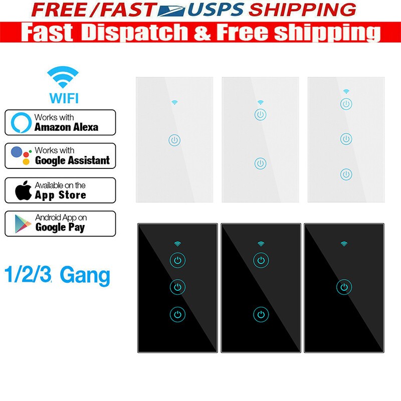 1/2/3 Gang WiFi Smart Wall Touch Light Switch Glass Panel for Alexa Google APP