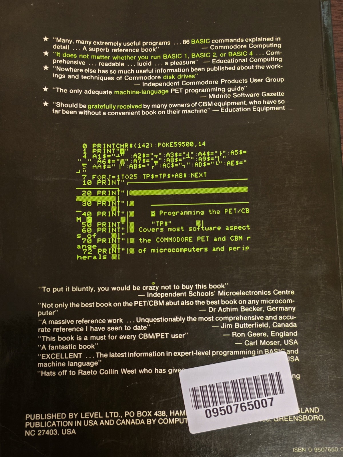 1982 Programming the Commodore PET/CBM Raeto West 6502 Assembly Language 64 C64