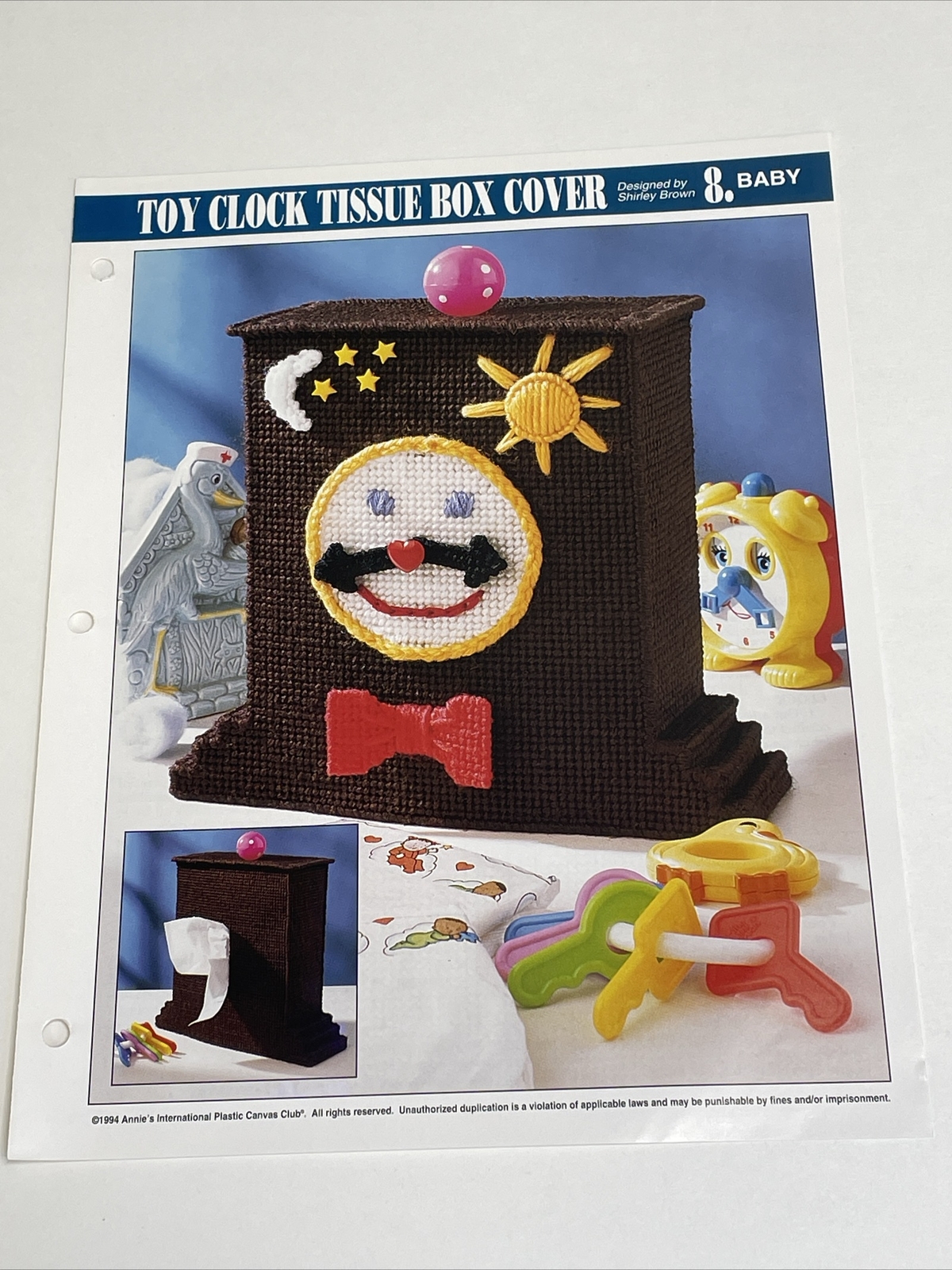 Toy Clock Tissue Box Cover Annie's Attic Plastic Canvas Pattern