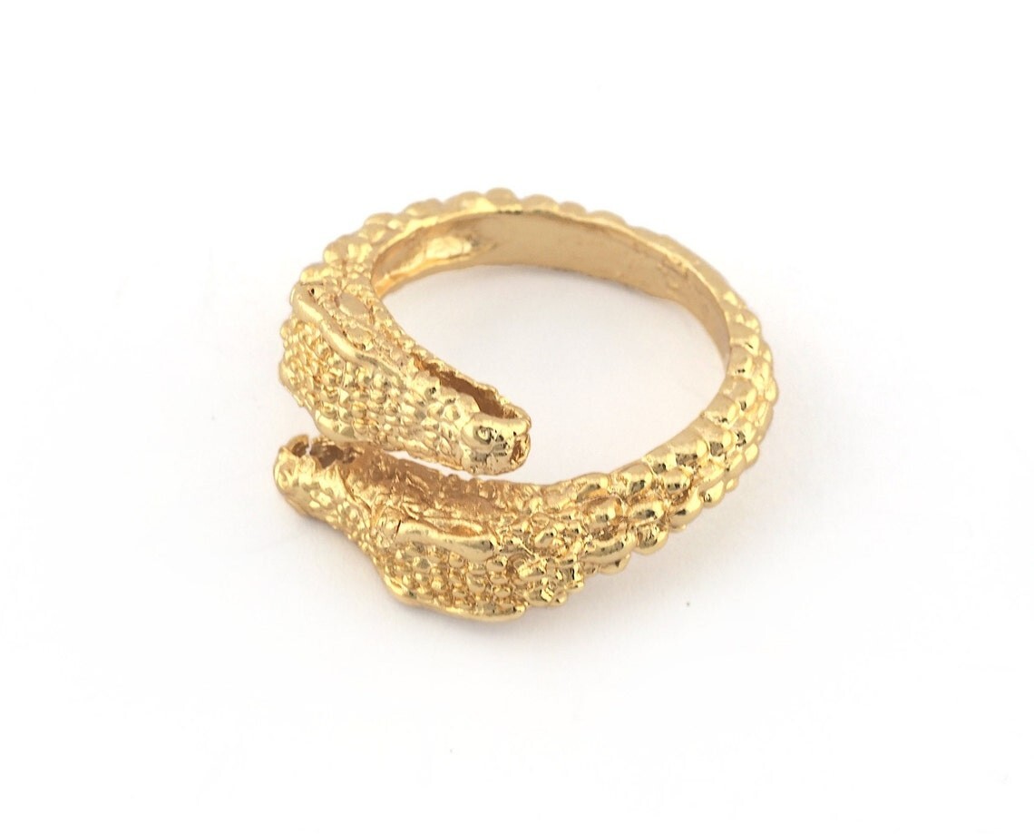 Dragon, Ring Adjustable Shiny gold plated brass 8US size 5229
