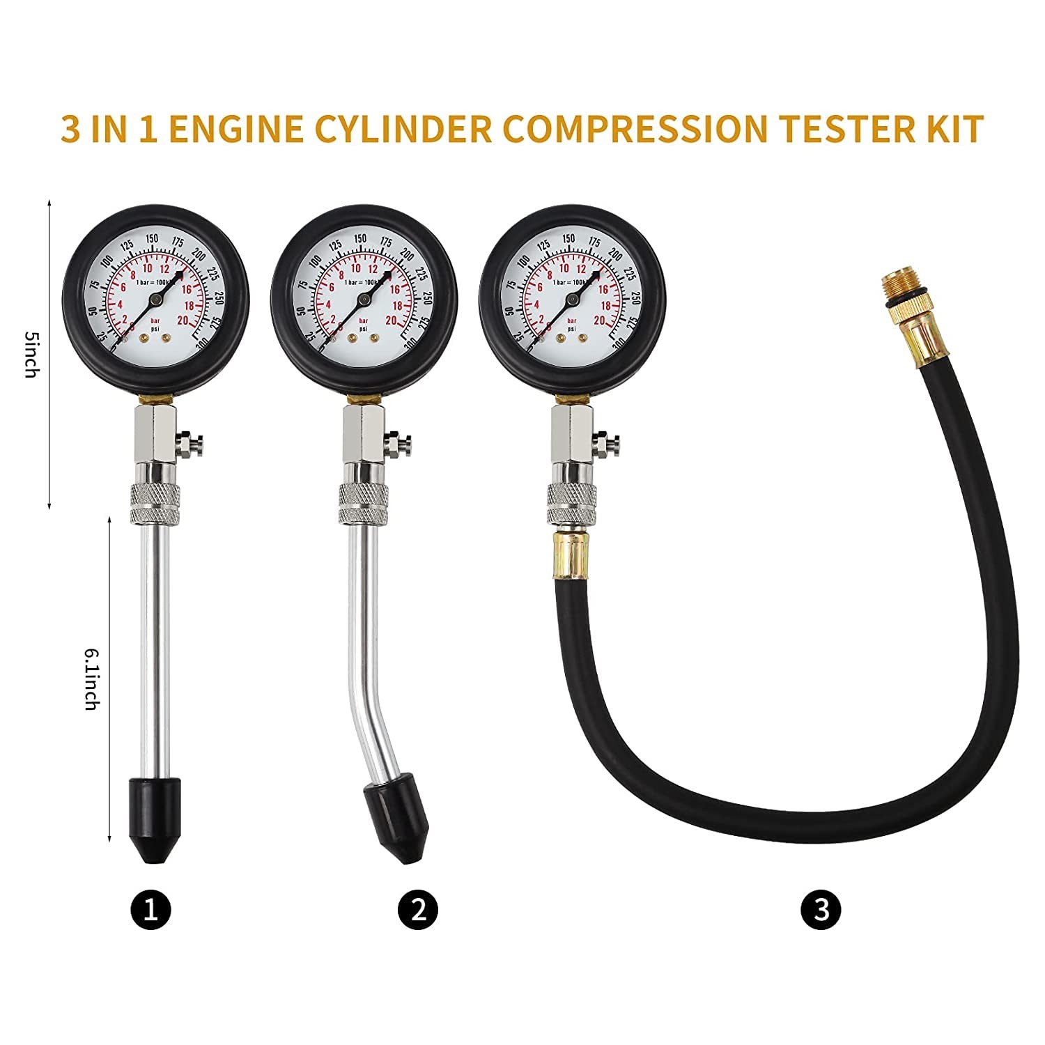 8PCS Compression Tester, Engine Tester kit Professional Petrol...