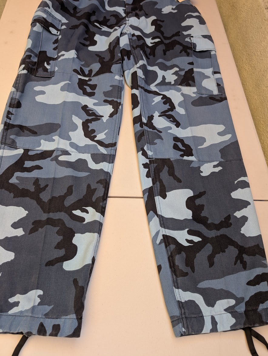 Vintage 90s Rothco BDU Pants Blue Camo USA Made L/L NOS SWAT 2003 Movie Wardrobe