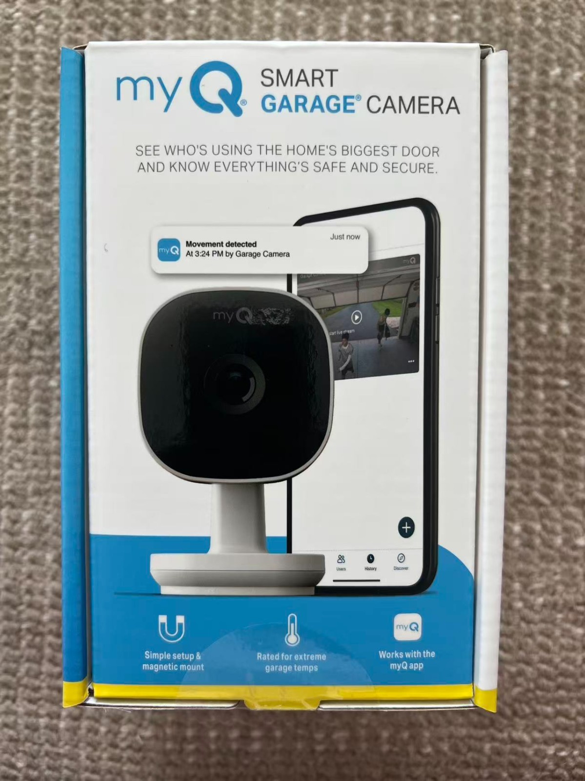 myQ Smart Garage Camera 1080p video 2-way audio Easy Magnetic