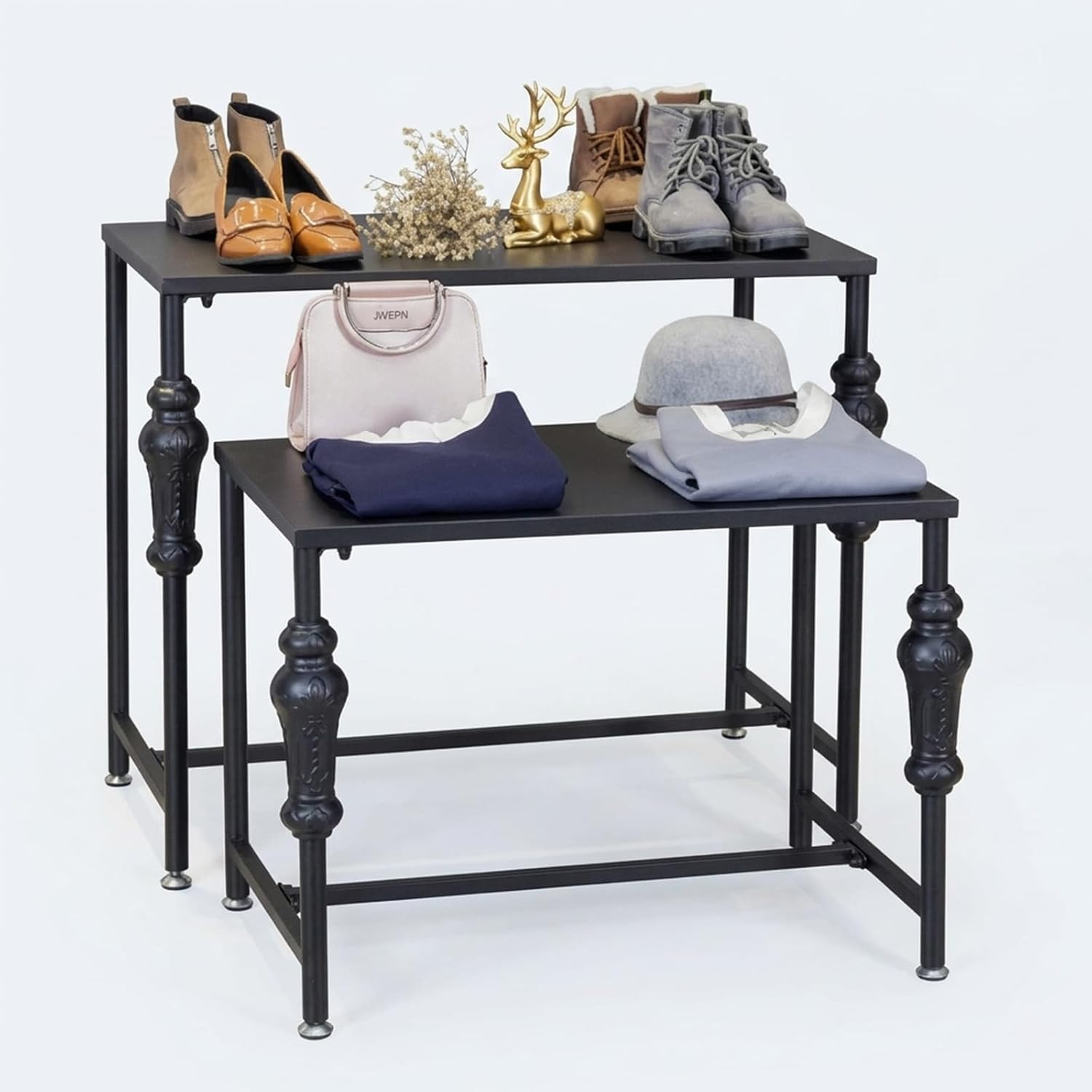Industrial Retail Display Tables, Standing Clothing Shoes Display Rack, Set of 2