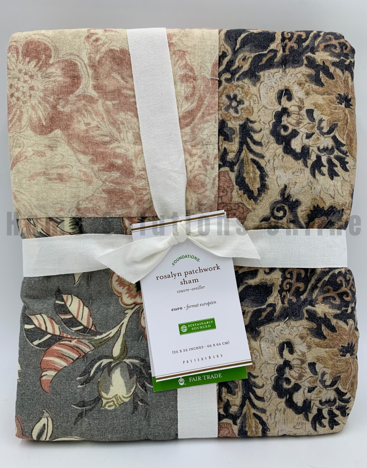Pottery Barn Rosalyn Patchwork Floral Quilted Cotton Sham Multi Euro #J2057