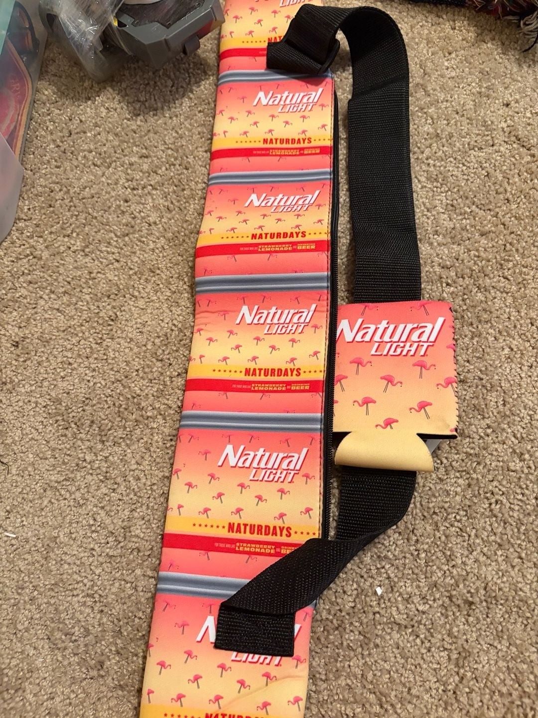 Natural Light Naturdays Flamingo Print Can Cooler Sling Strap