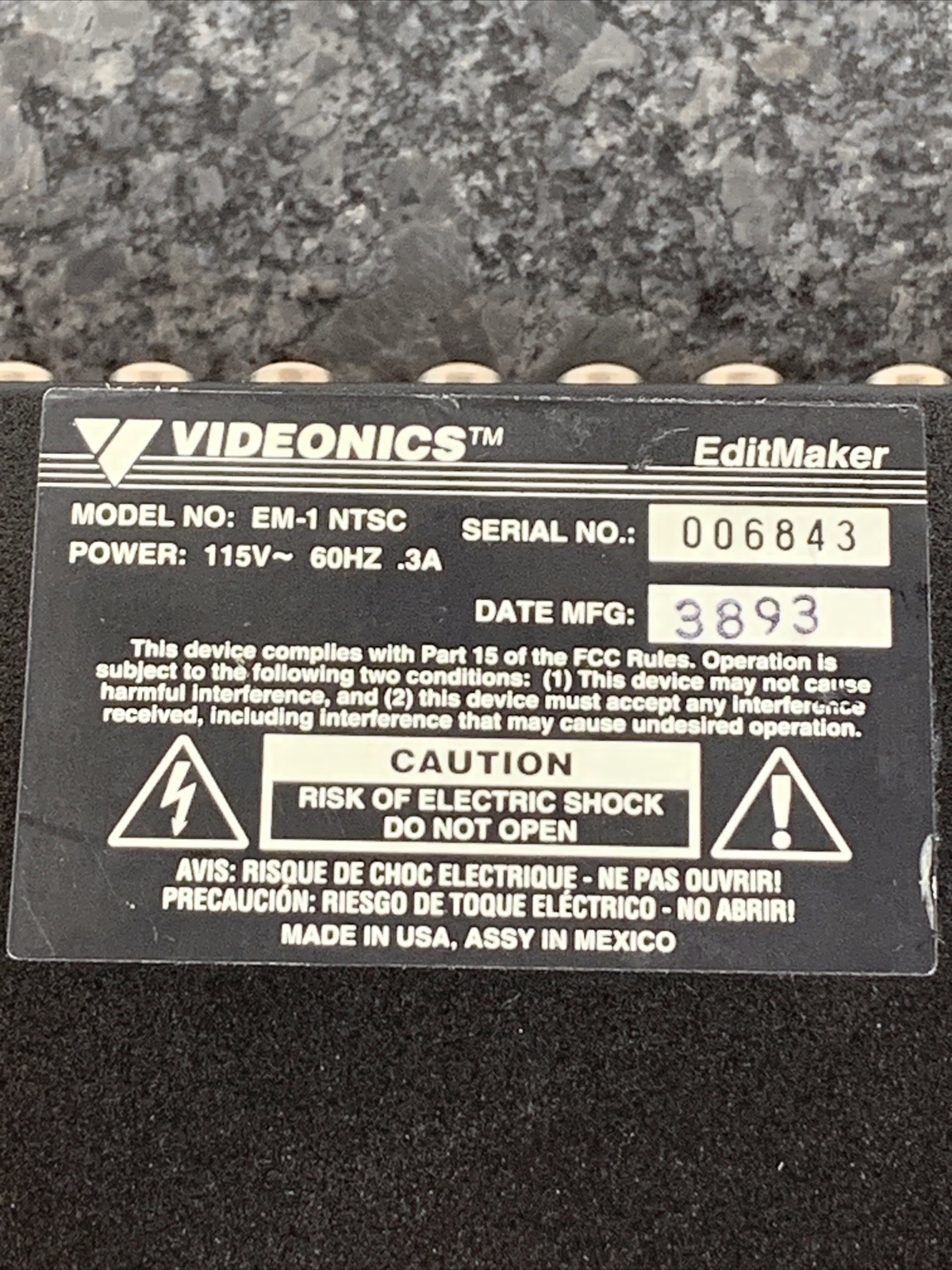 Videonics Model EM-1 NTSC Video Edit Maker EUC WORKS