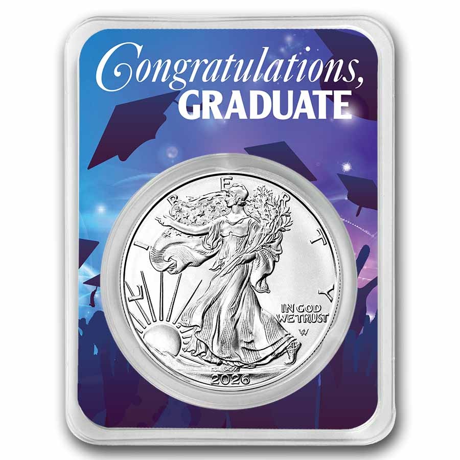 2026 1 oz Silver Eagle - w/Celebrate Graduate Card, In TEP