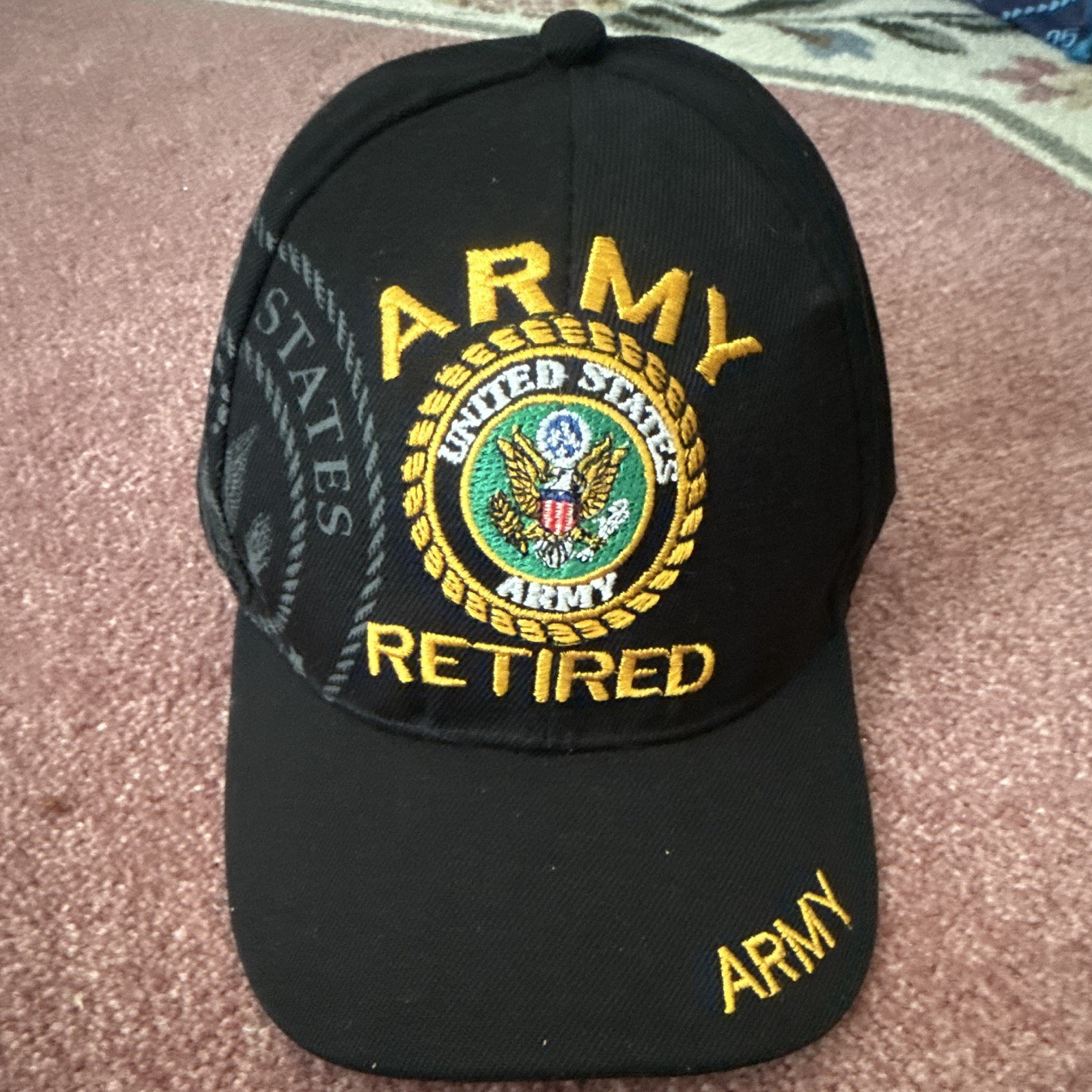 U.S. Army Retired Embroidered Black Baseball Cap Hat Militaria Original