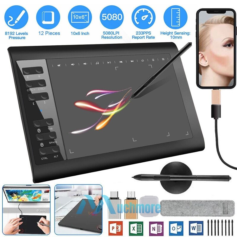 Graphics Drawing Tablet HD Screen+Digital Pen Kit Quick Reading Pressure Sensing