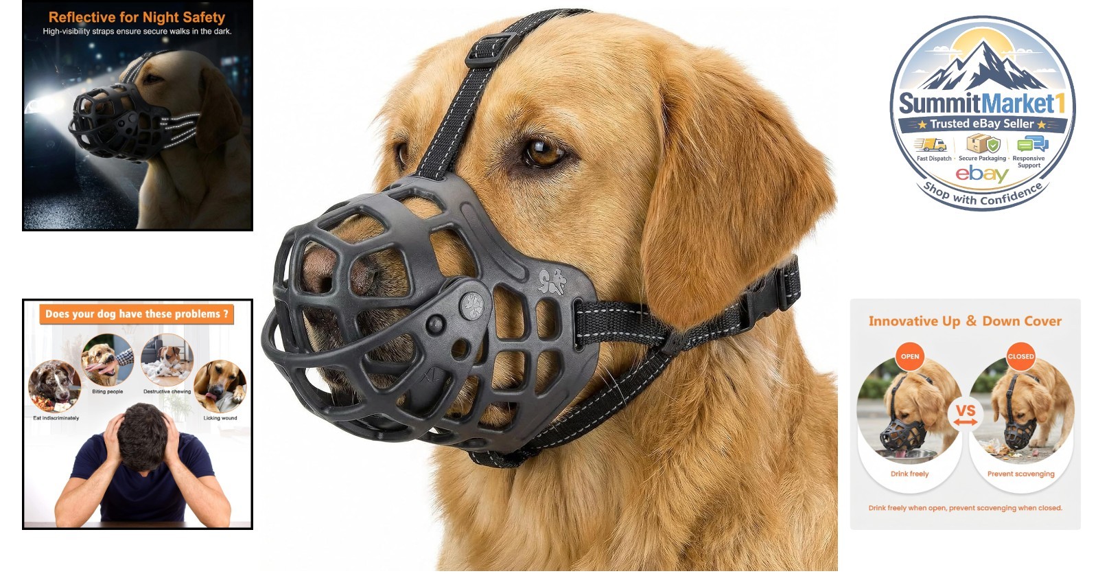 Silicone Dog Muzzle Adjustable XL Black Easy Clean