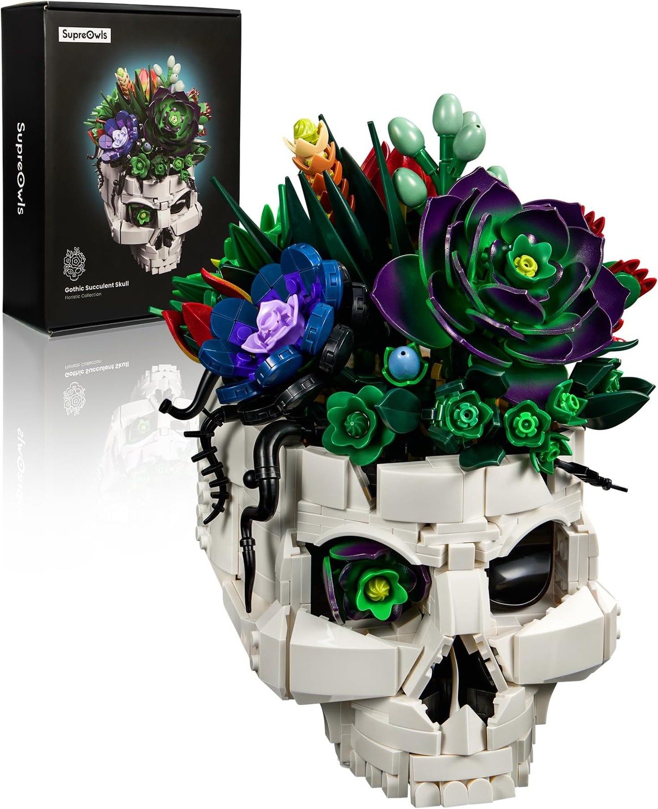 Succulent Skull Planter Flowers Building Set, Botanical Skeleton Pot Collecti...