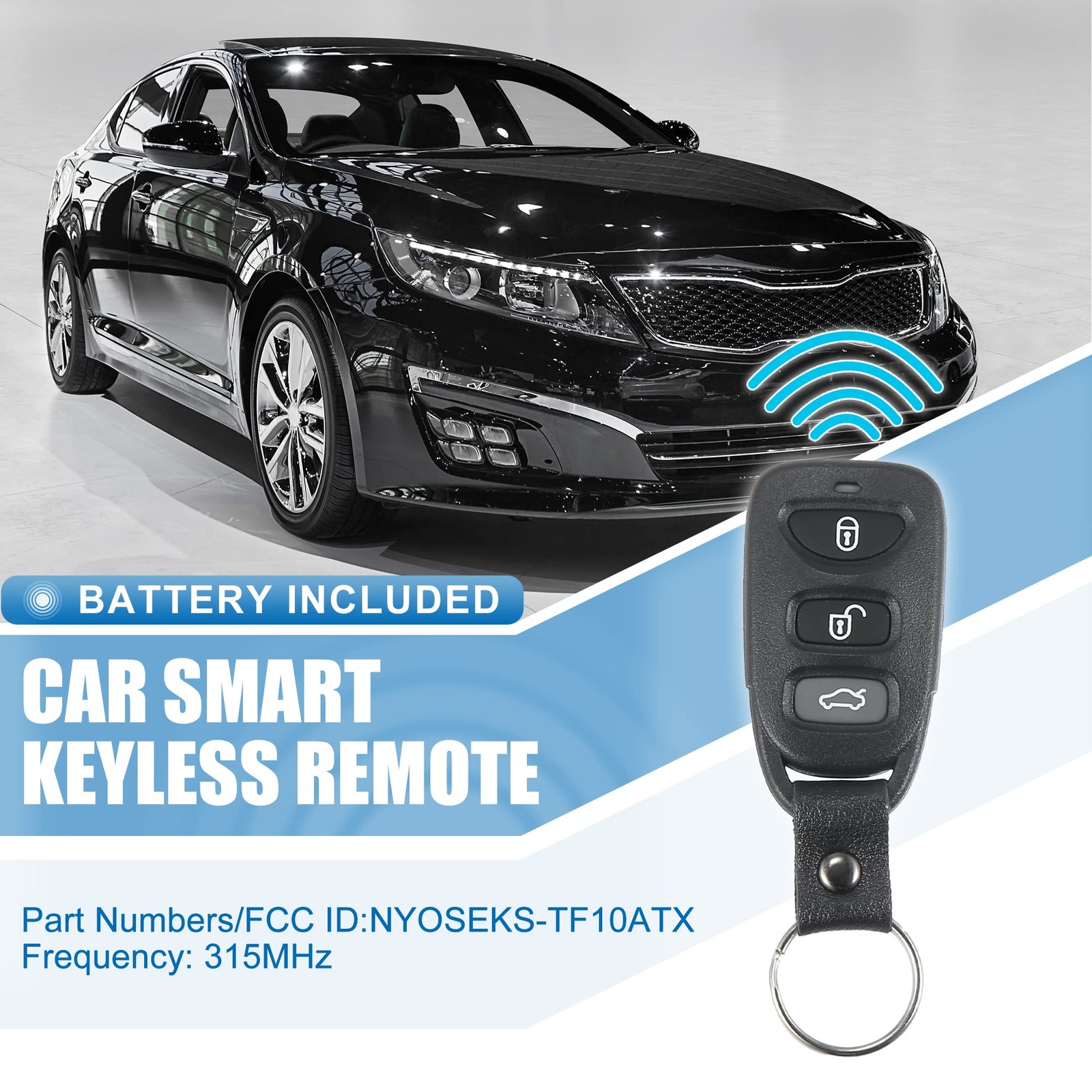 2pcs 315MHz 4 Button Car Keyless Entry Remote Control Key Black 2.44"x1.34"