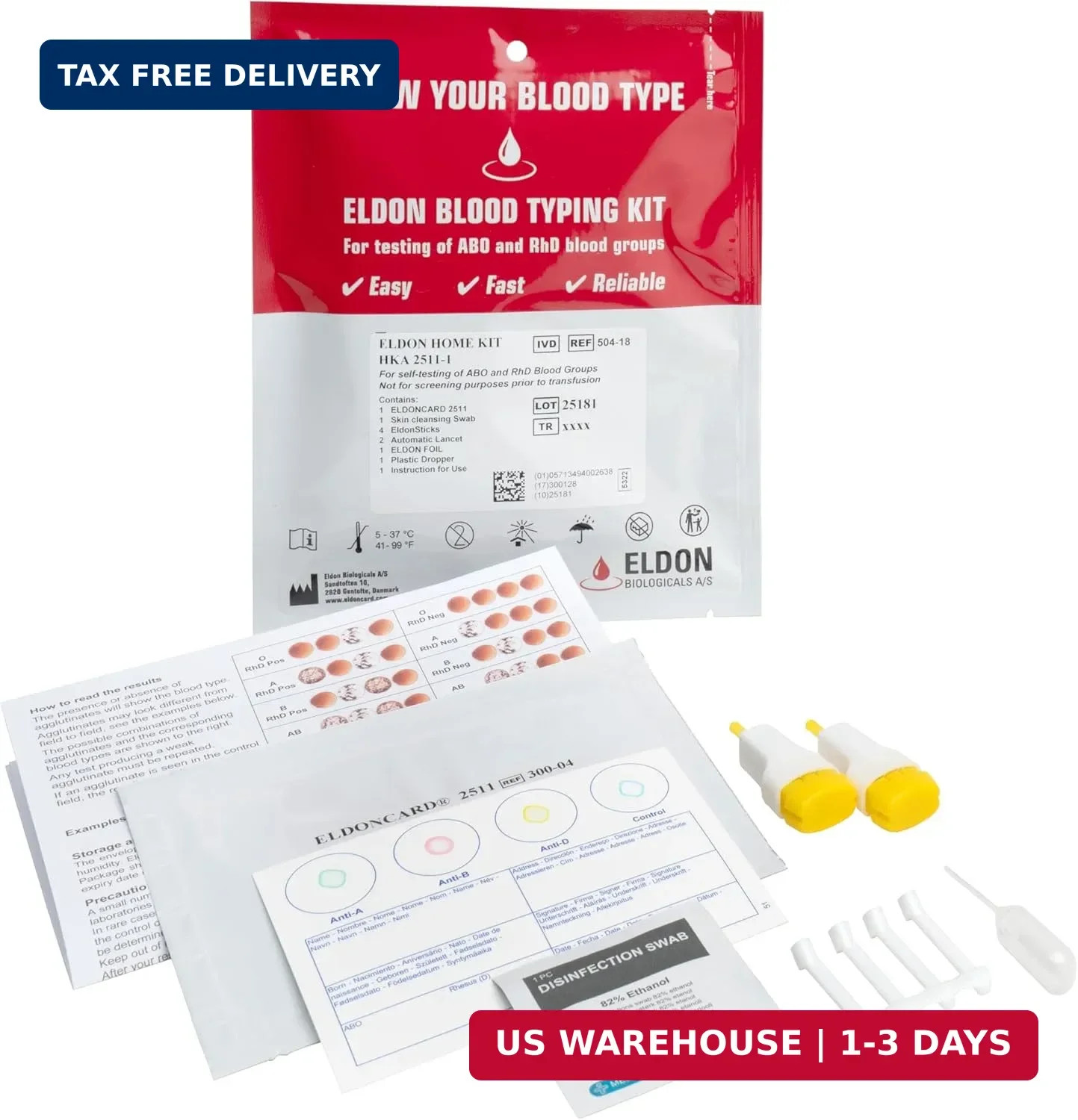 Eldoncard INC Blood Type Test (Complete KIT) - Find Out if You are A, B, O, AB &