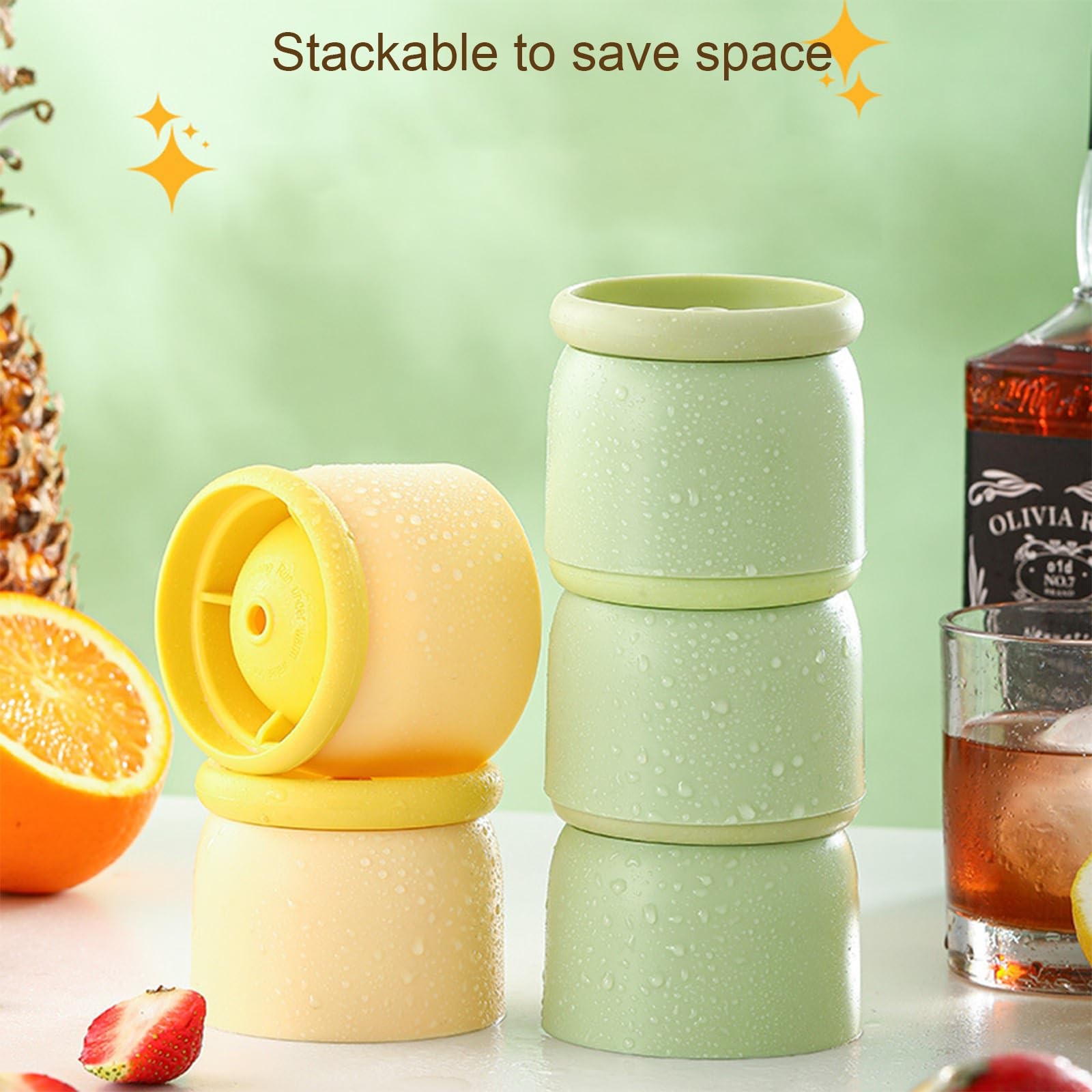 4 Pack Round Ice Cube Molds 2.4 Inch Green Yellow Sphere Set