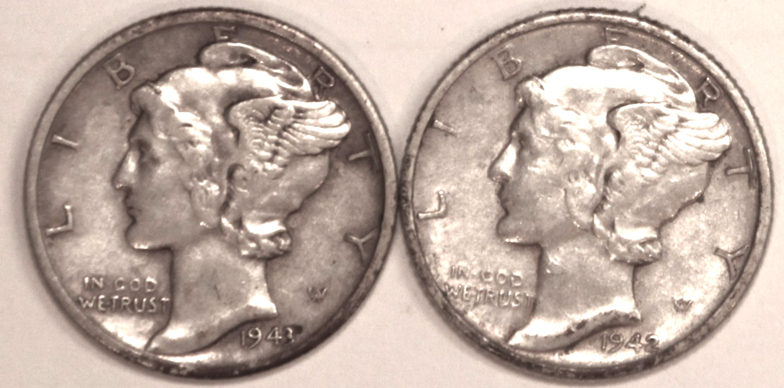 (2) Mercury Dimes - 1942D(XF) 1943(XF) - #5129 - FREE SHIPPING