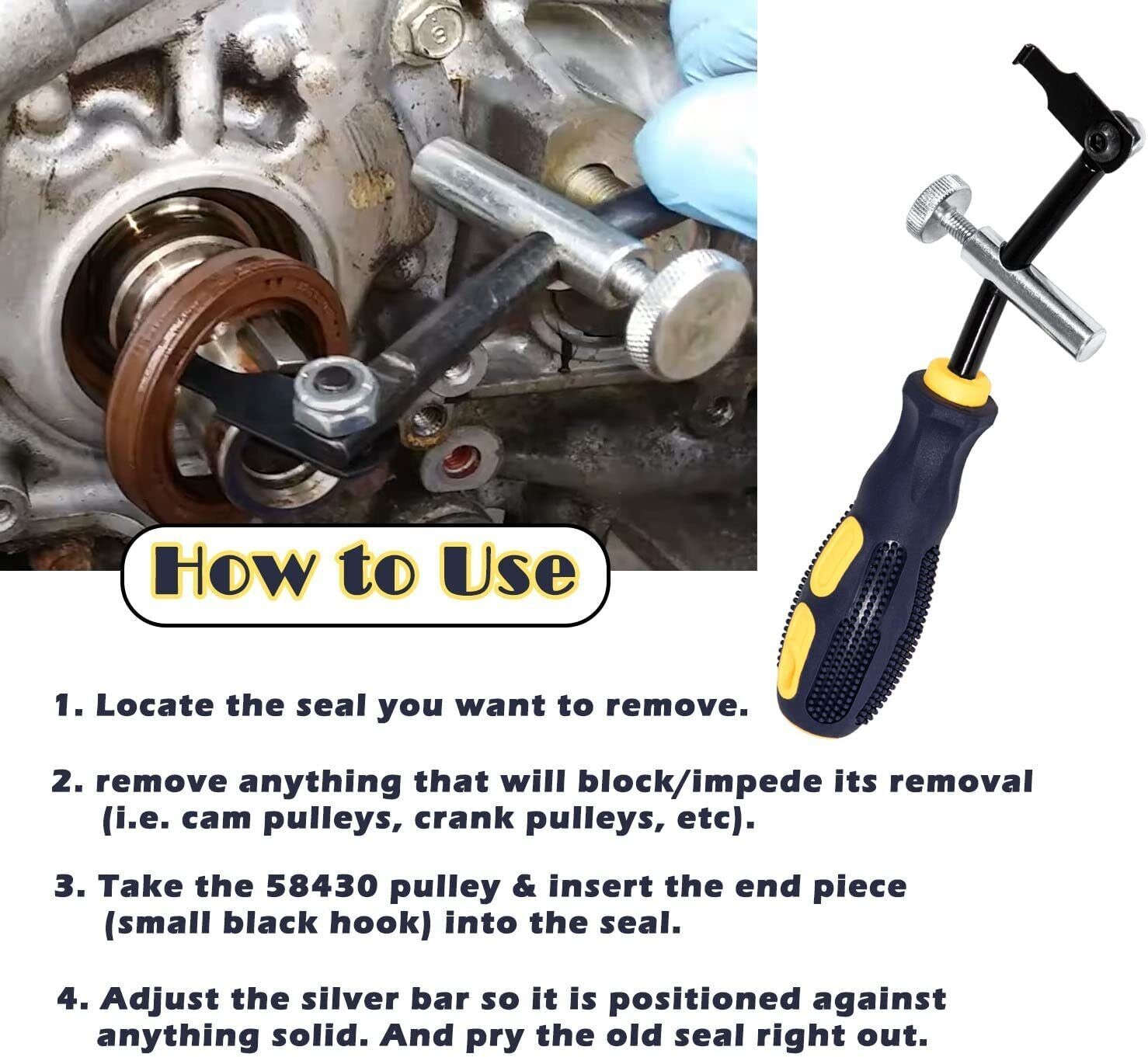 Cam Crank Shaft Seal Puller Auto Engine Remover Hand Tool Removing Pulling 58430