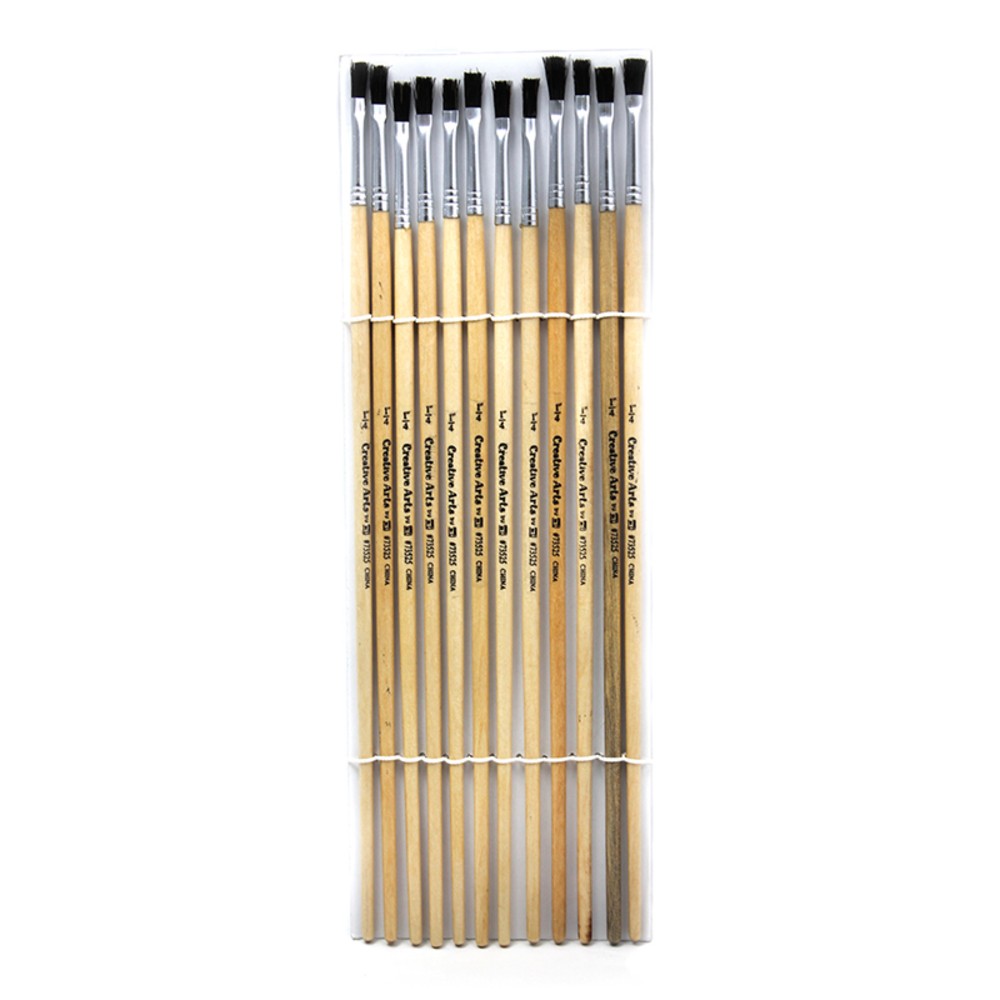 ADVANTUS CHL73525 Flat Tip Easel Paint Brushes Long Handle 0.25 Inch Natural