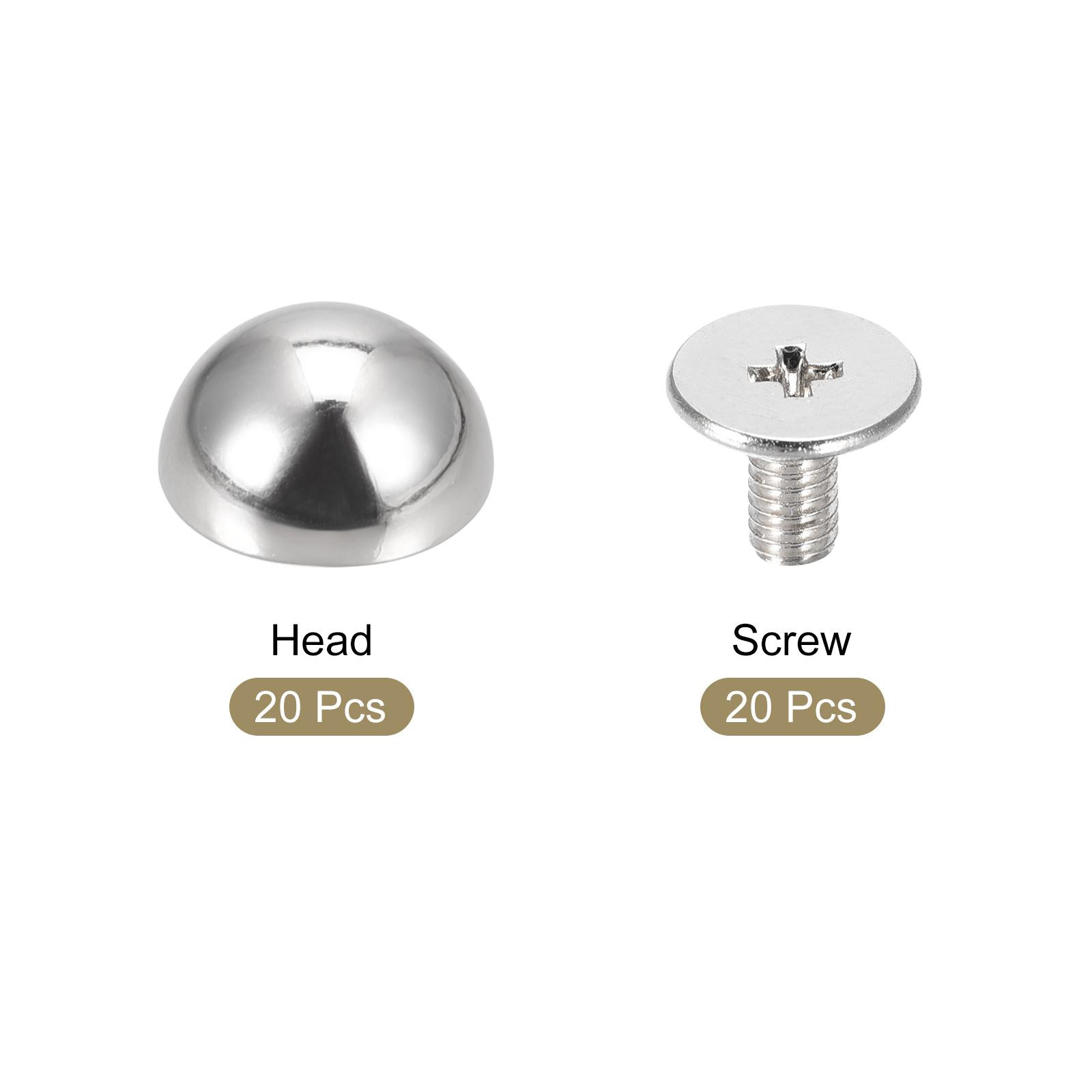 20 Sets 10x6mm Screw Back Rivets Solid Round Head Leather Studs Silver
