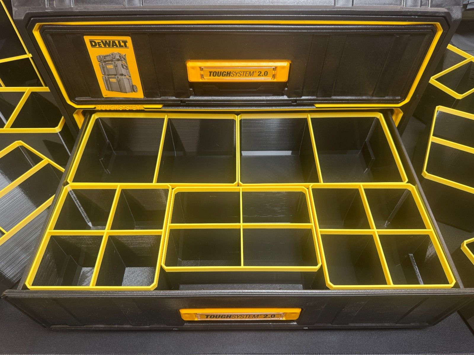 Dewalt ToughSystem 2.0 Compatible 2 Drawer Organiser Bins – PETG Black & Yellow