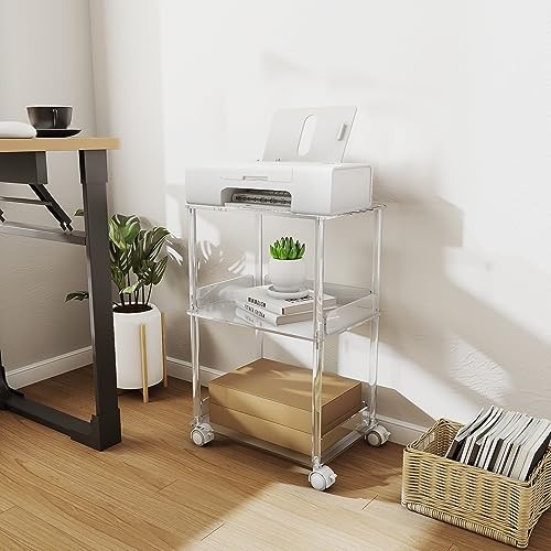Acrylic Printer Stand, 3 Tier Clear Printer Cart with Lockable Wheels,