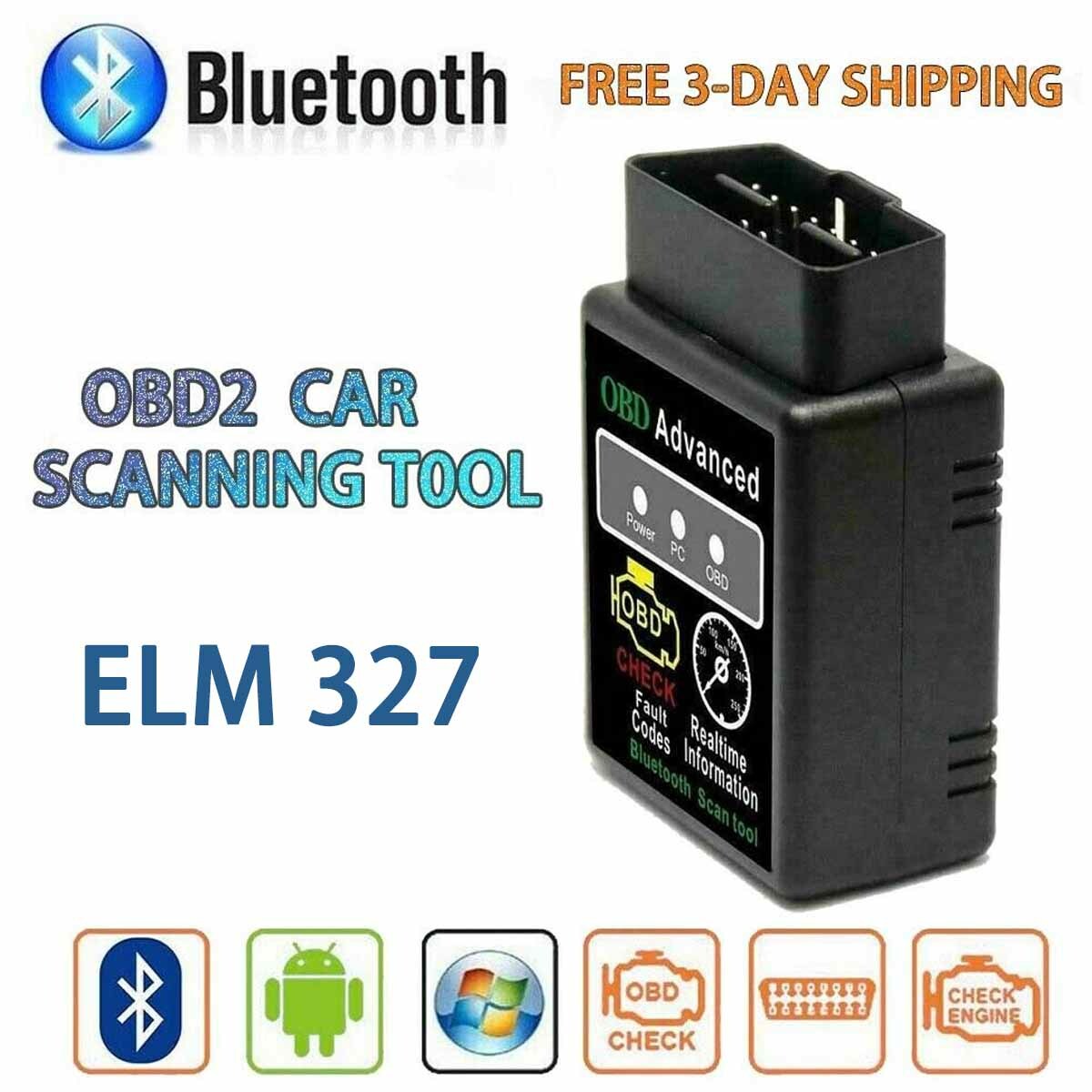100% Bluetooth OBD2 Scanner Adapter, Wireless Detection Code Reader OBD II