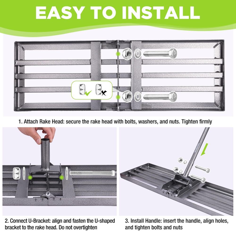 WORKPRO Heavy Duty Lawn Leveling Rake 6FT Adjustable Handle 30"x10" Ground Plate