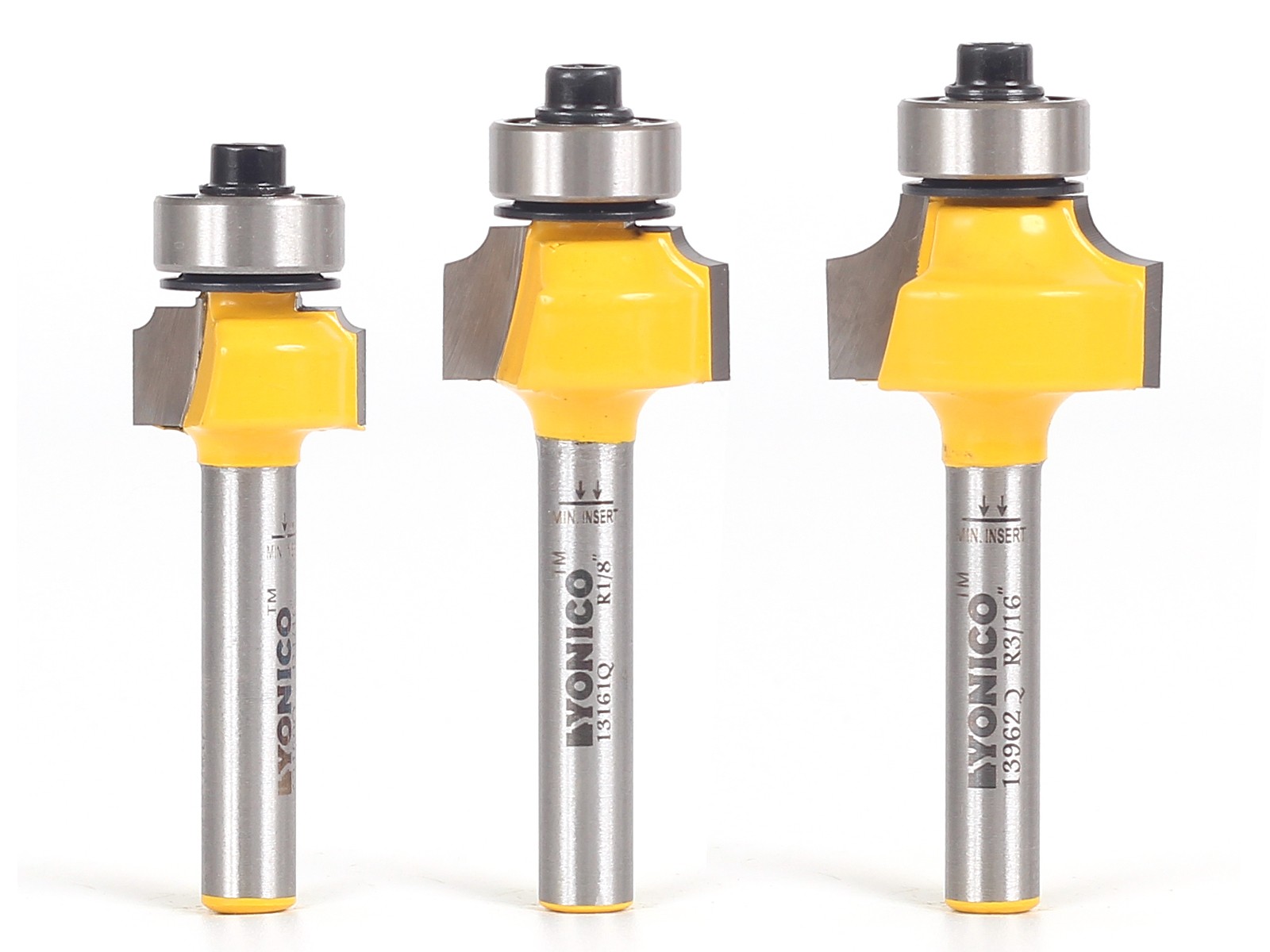 Round Over Edge Forming Router Bit 3 Bit Set - 1/4" Shank - Yonico 13330q