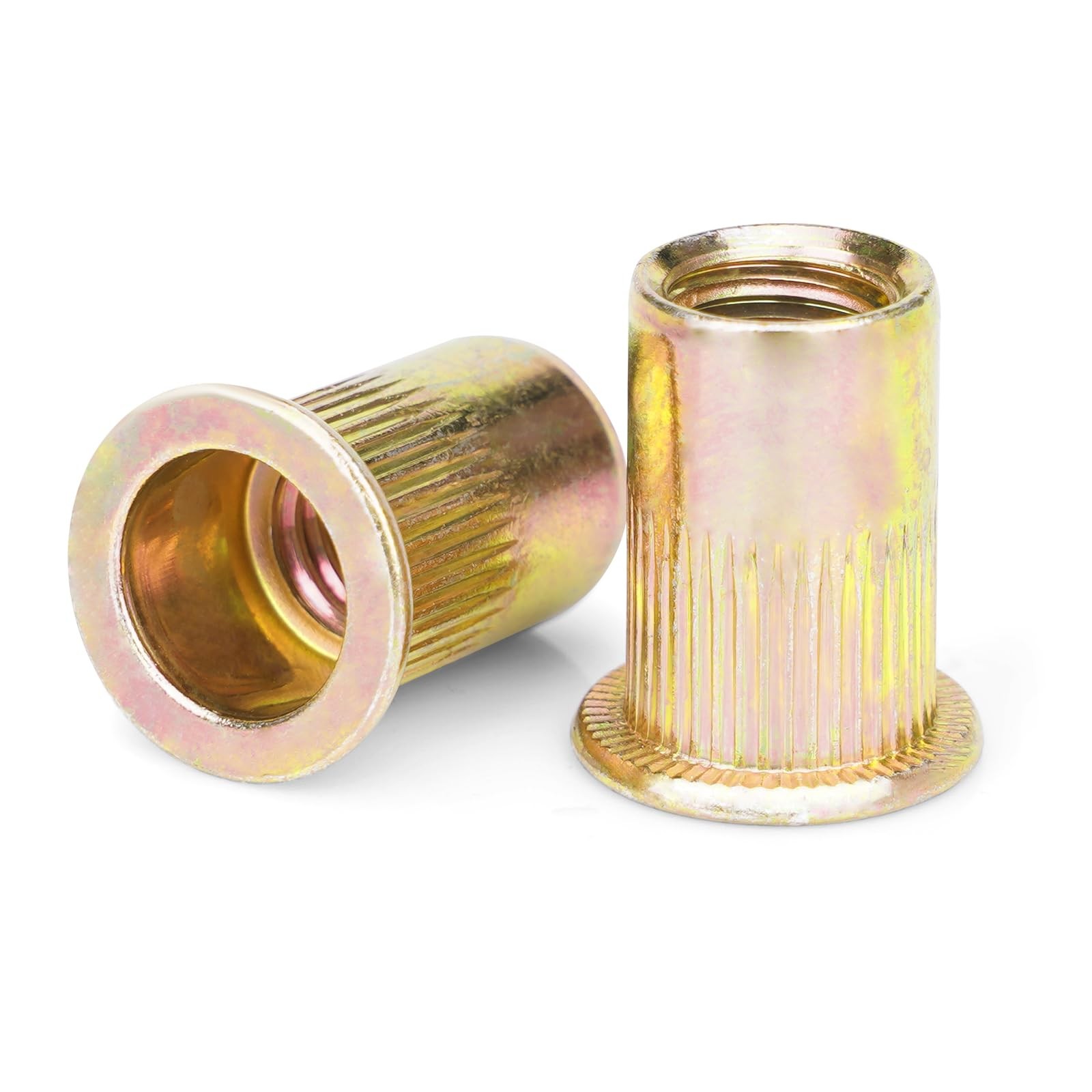 Rivet Nuts, 1/4"-20 UNC, Carbon Steel Flat Head Rivnut Threaded Insert Nut
