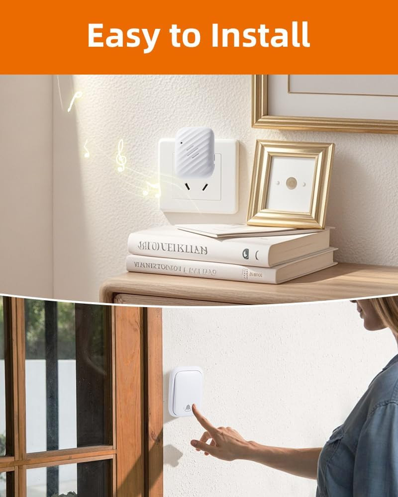 Battery-Free Wireless Doorbell No Batteries Needed Easy Installation 600 FT Home