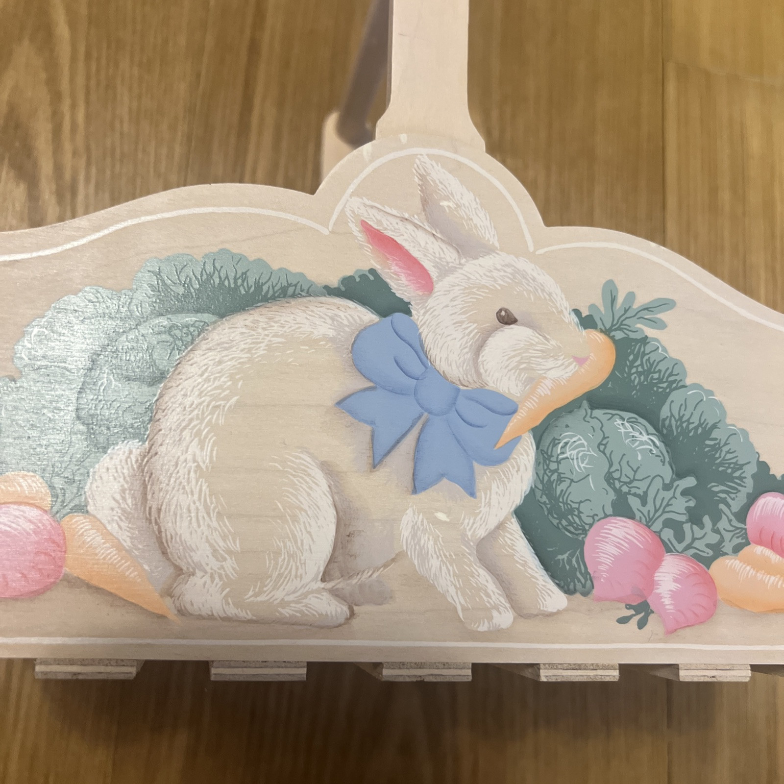 Vintage Handcrafted Wooden Easter Bunny Basket Rustic Easter Spring Decor