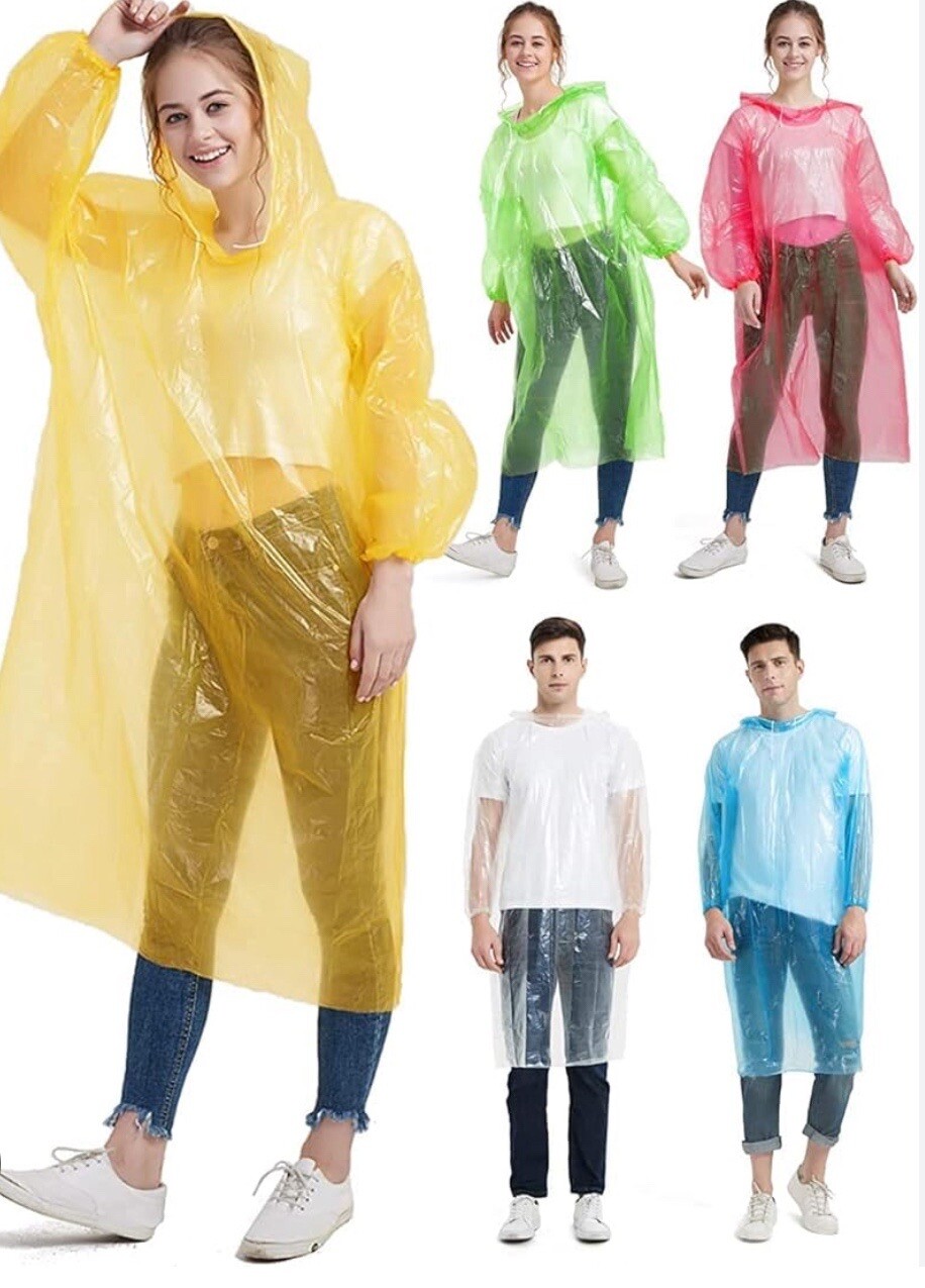 5 Pack Of Disposable Adult Emergency Waterproof Rain Poncho Hiking Coat Hooded