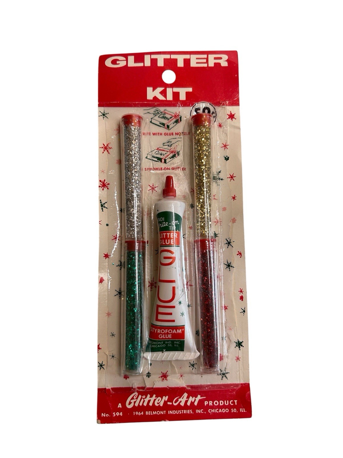 CHEMTOY Belmont Glitter Kit NOS Styrofoam Glue 594 1964 Vintage NOS Sealed