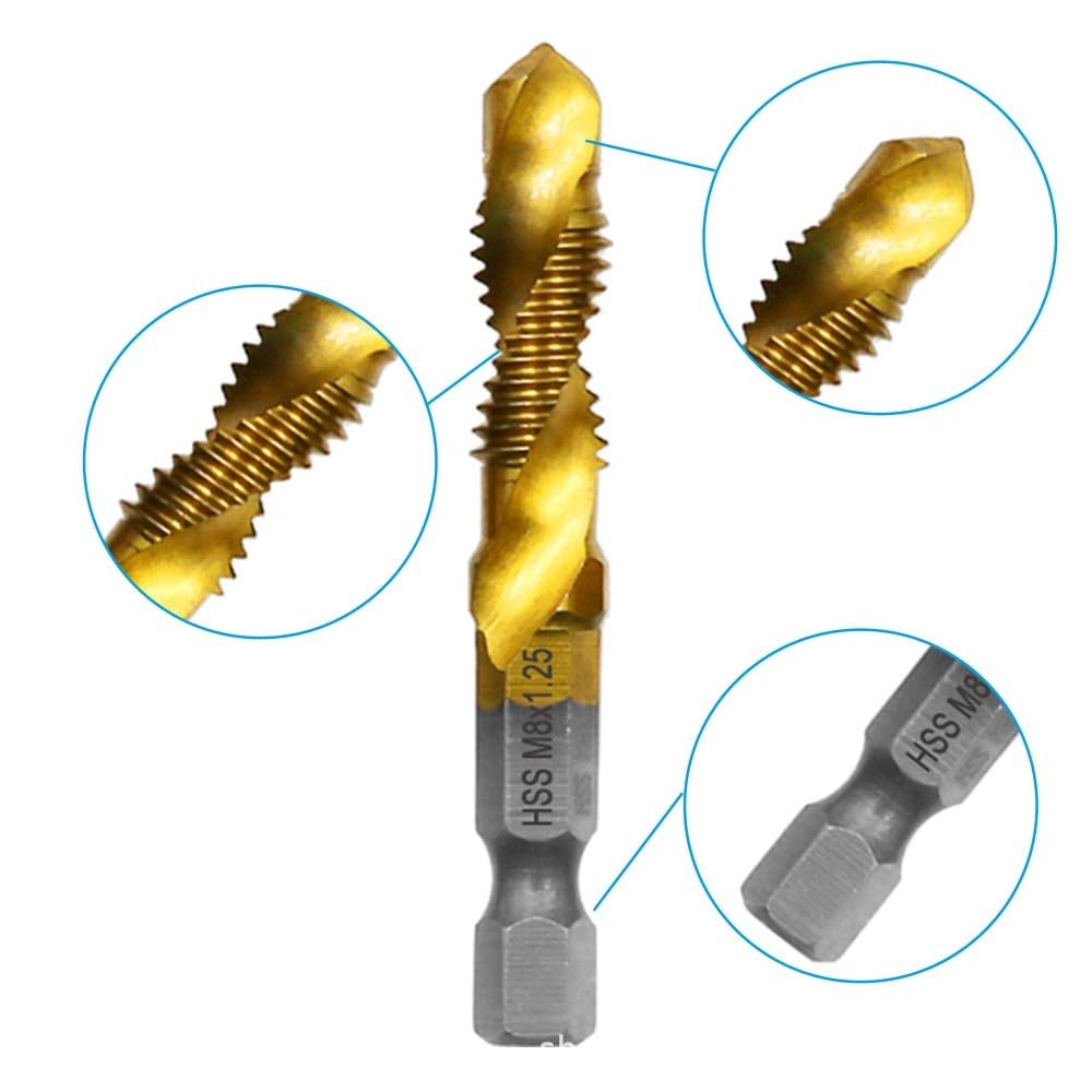 6 PCS Combination Drill and Tap Set, Professional HSS Titanium Thread Tap Dri...